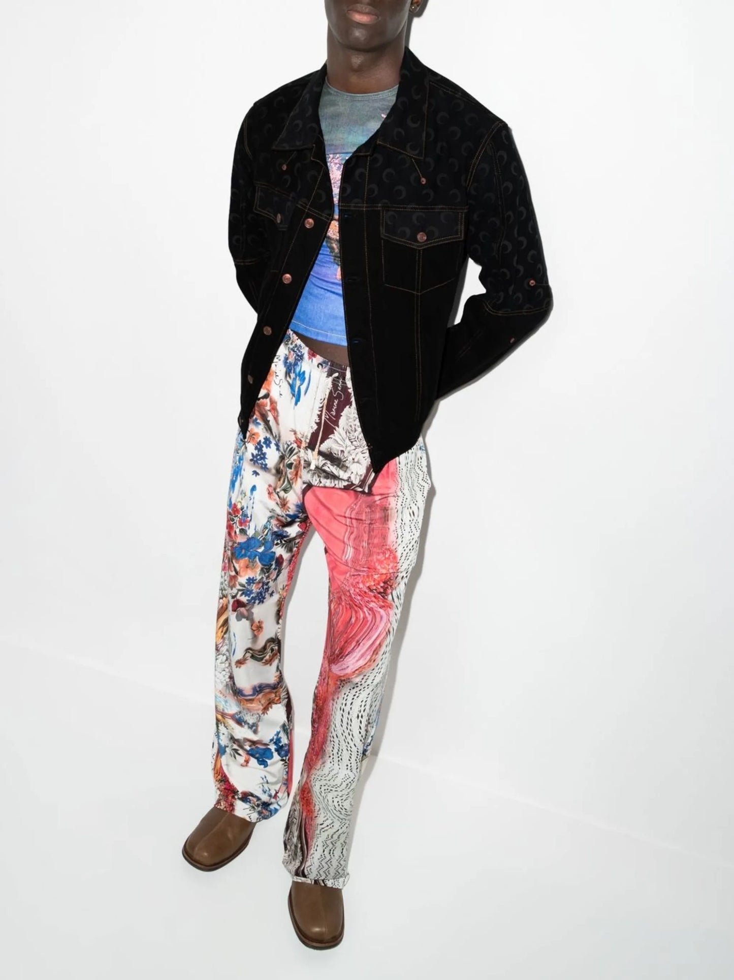 crescent moon-print denim jacket