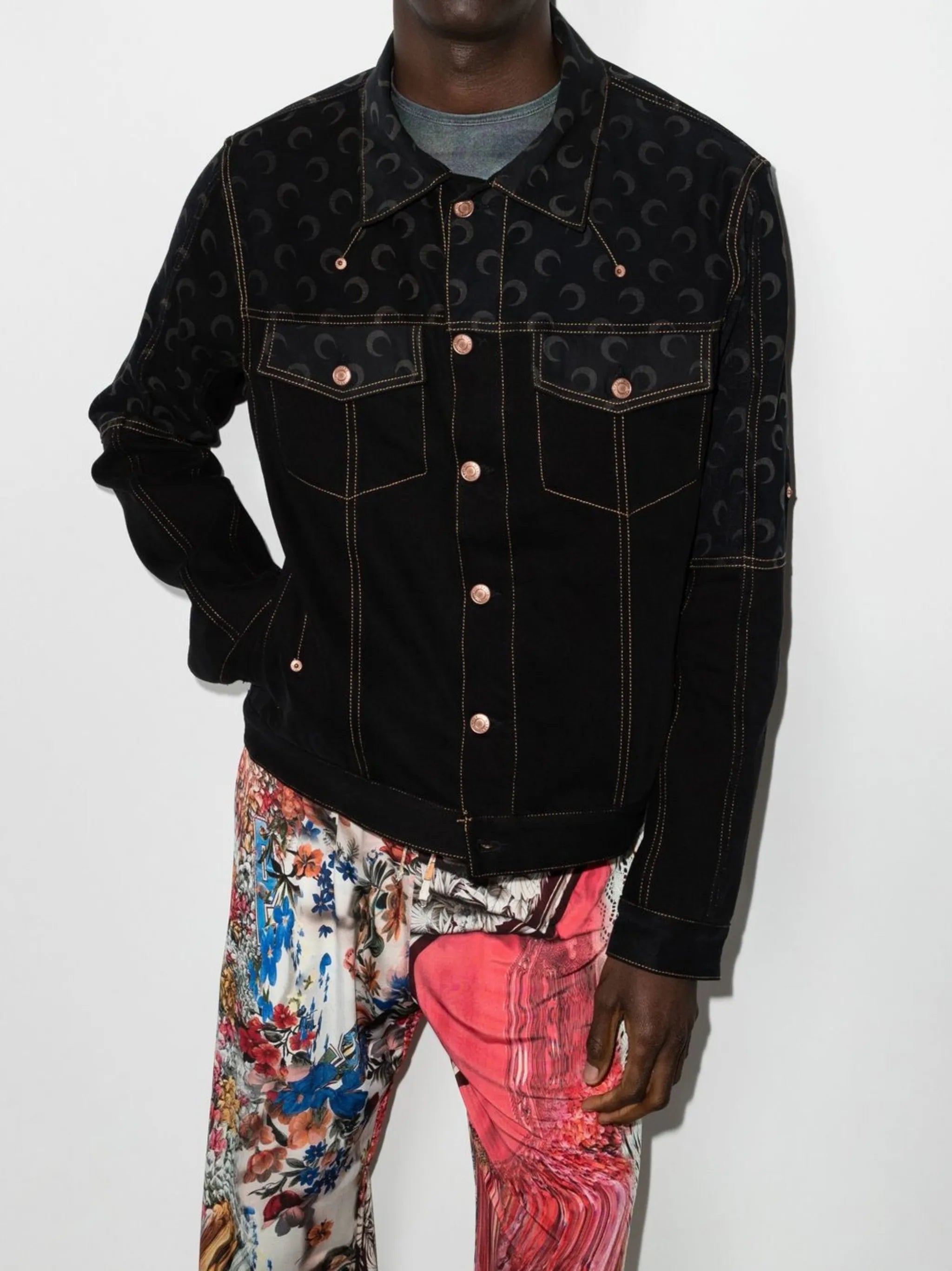 crescent moon-print denim jacket