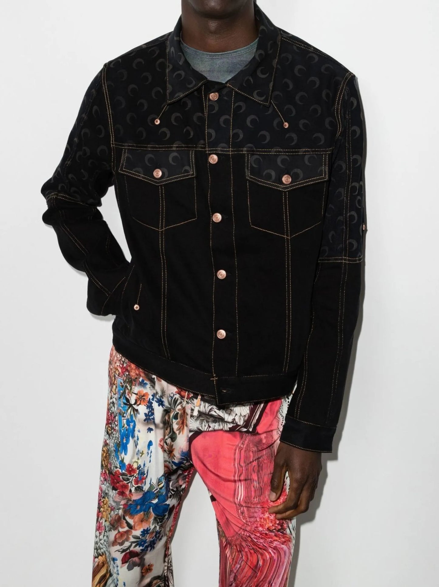 crescent moon-print denim jacket