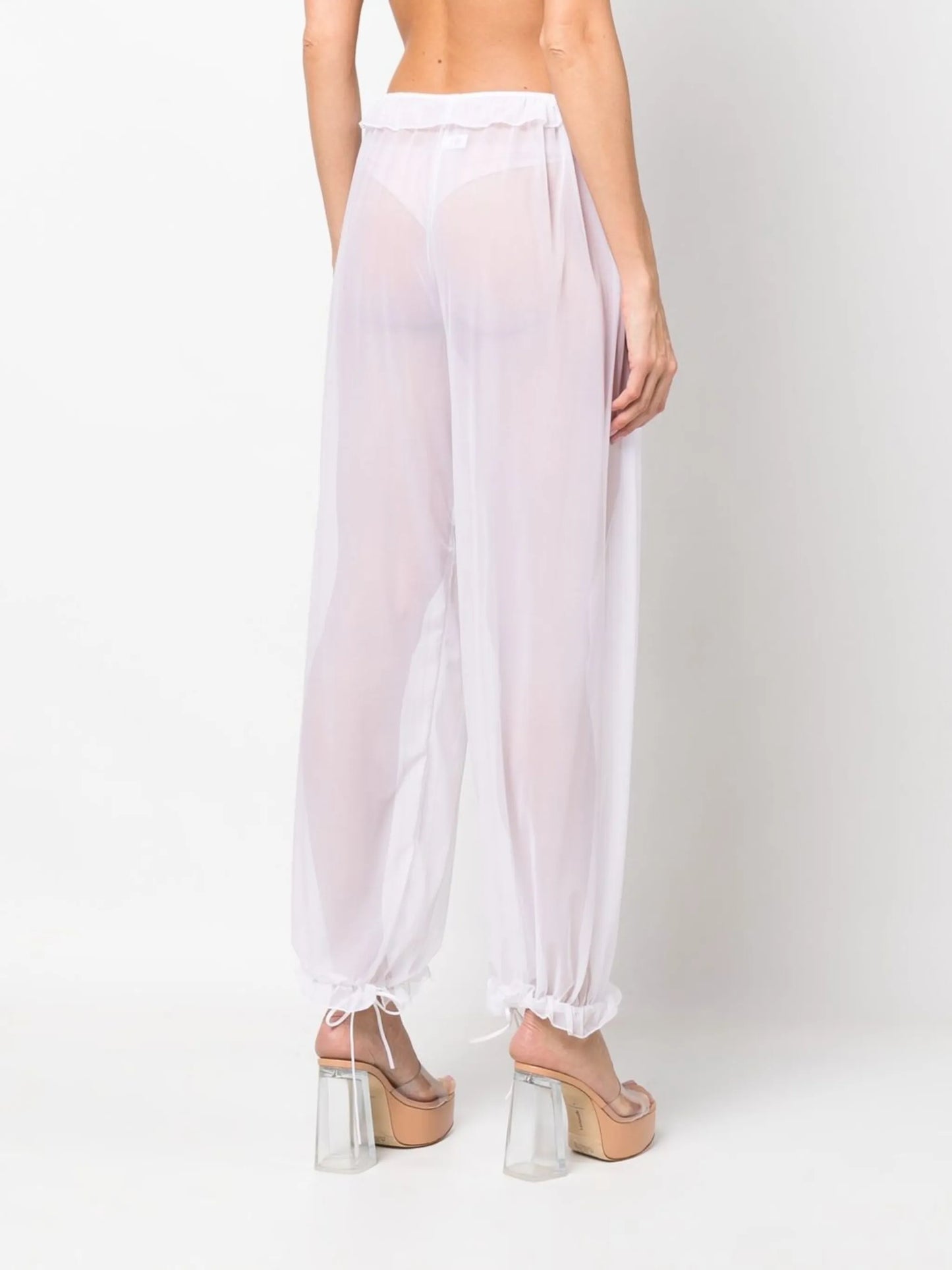 sheer-mesh ruffle-trim trousers