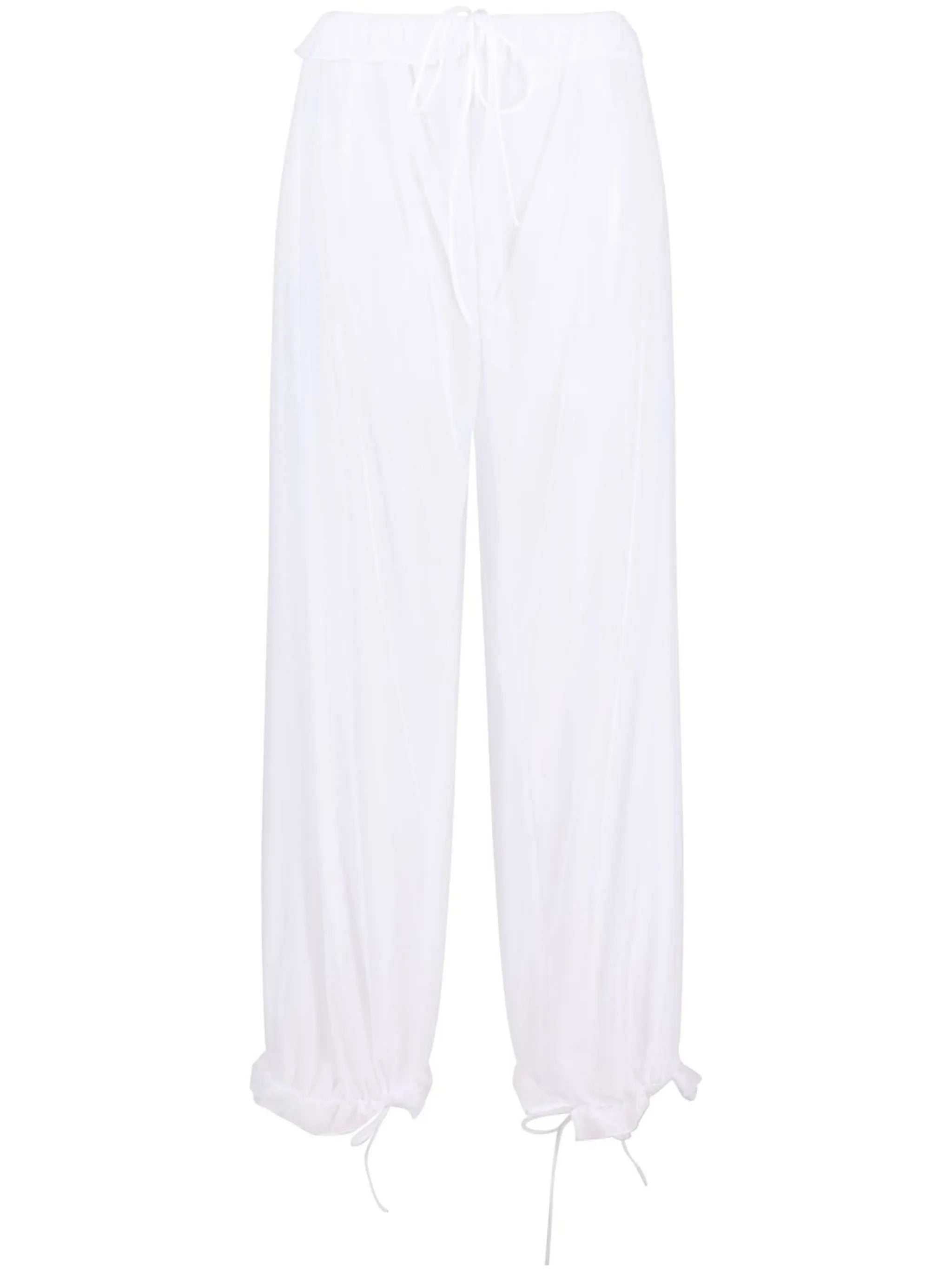 sheer-mesh ruffle-trim trousers