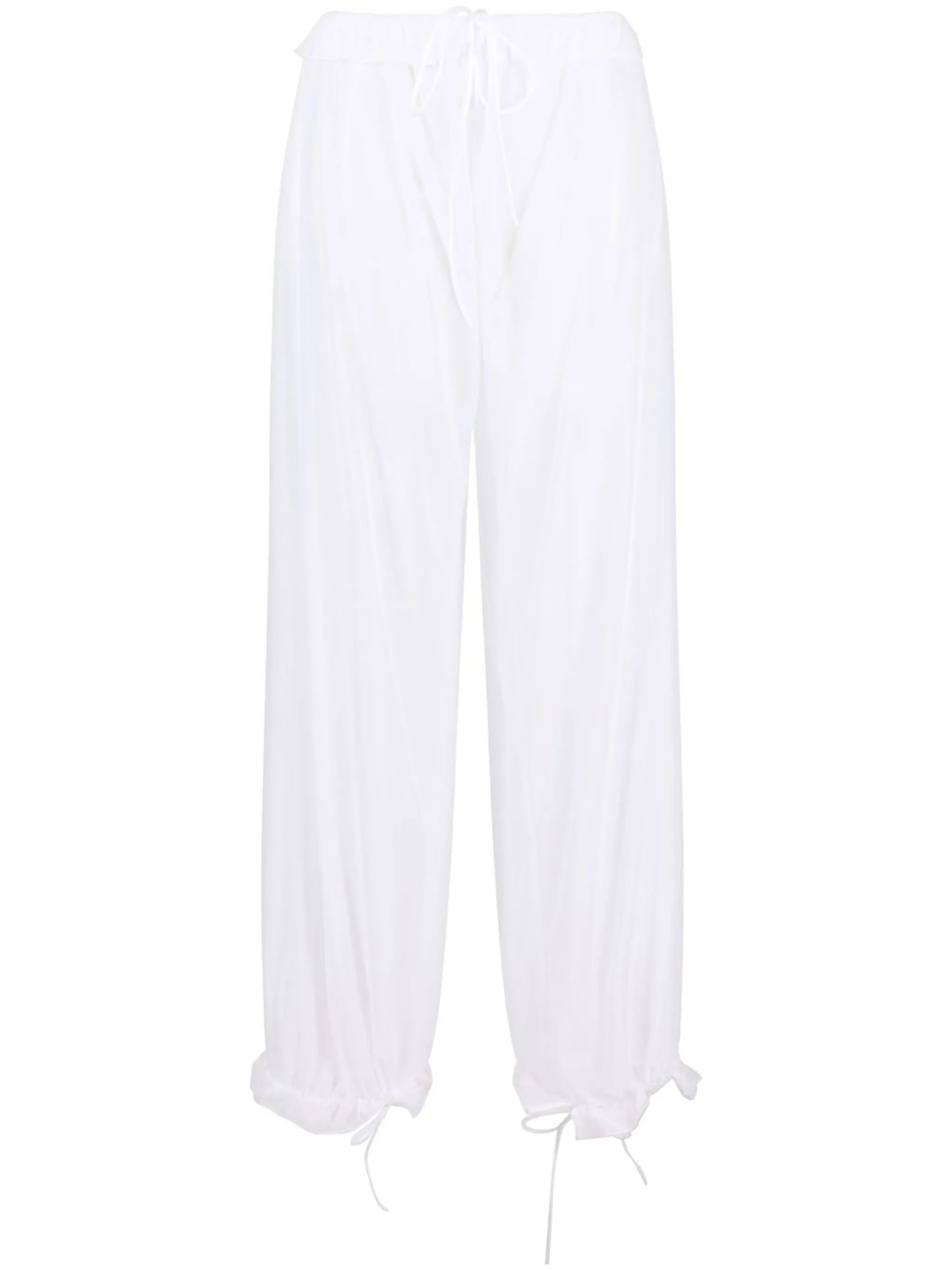 sheer-mesh ruffle-trim trousers