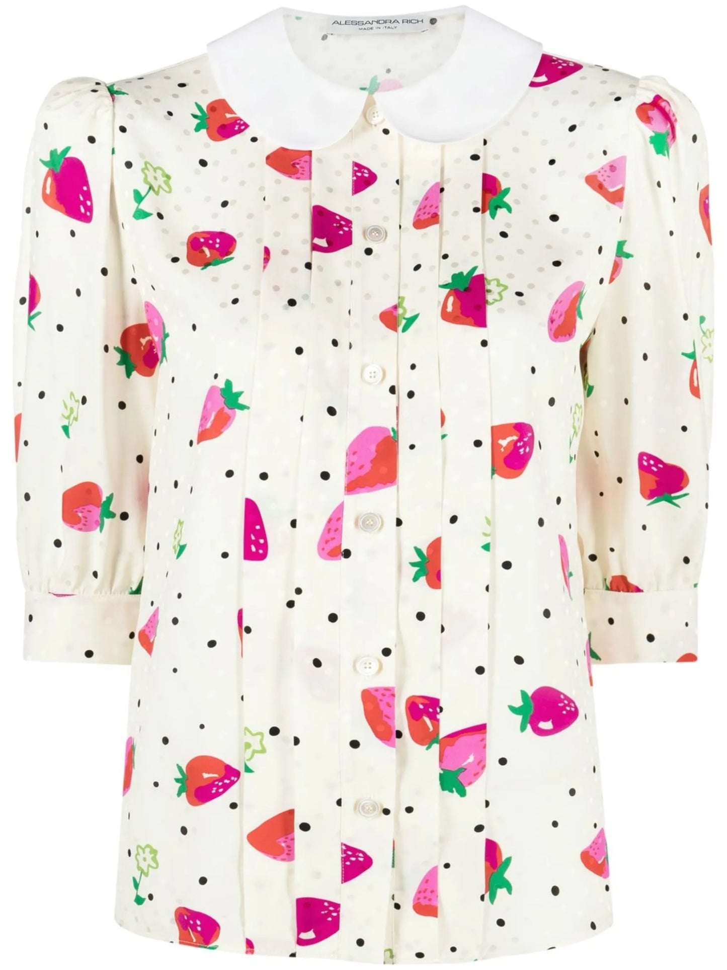 strawberry-print silk blouse