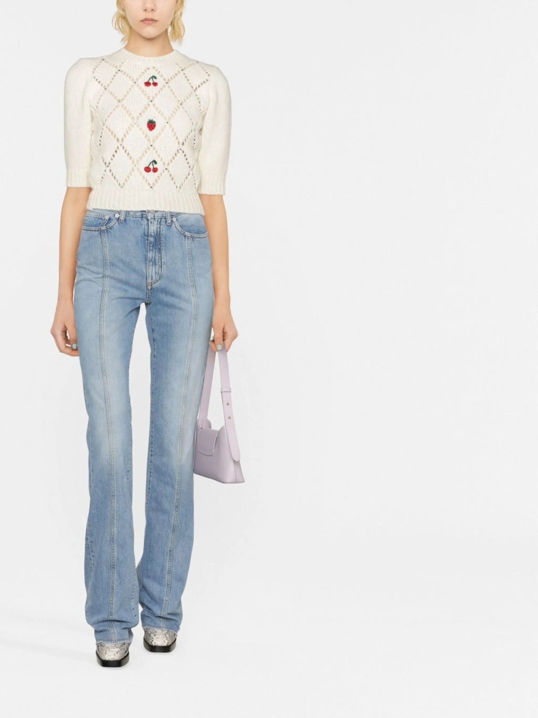 fruit-embroidered pointelle knit jumper