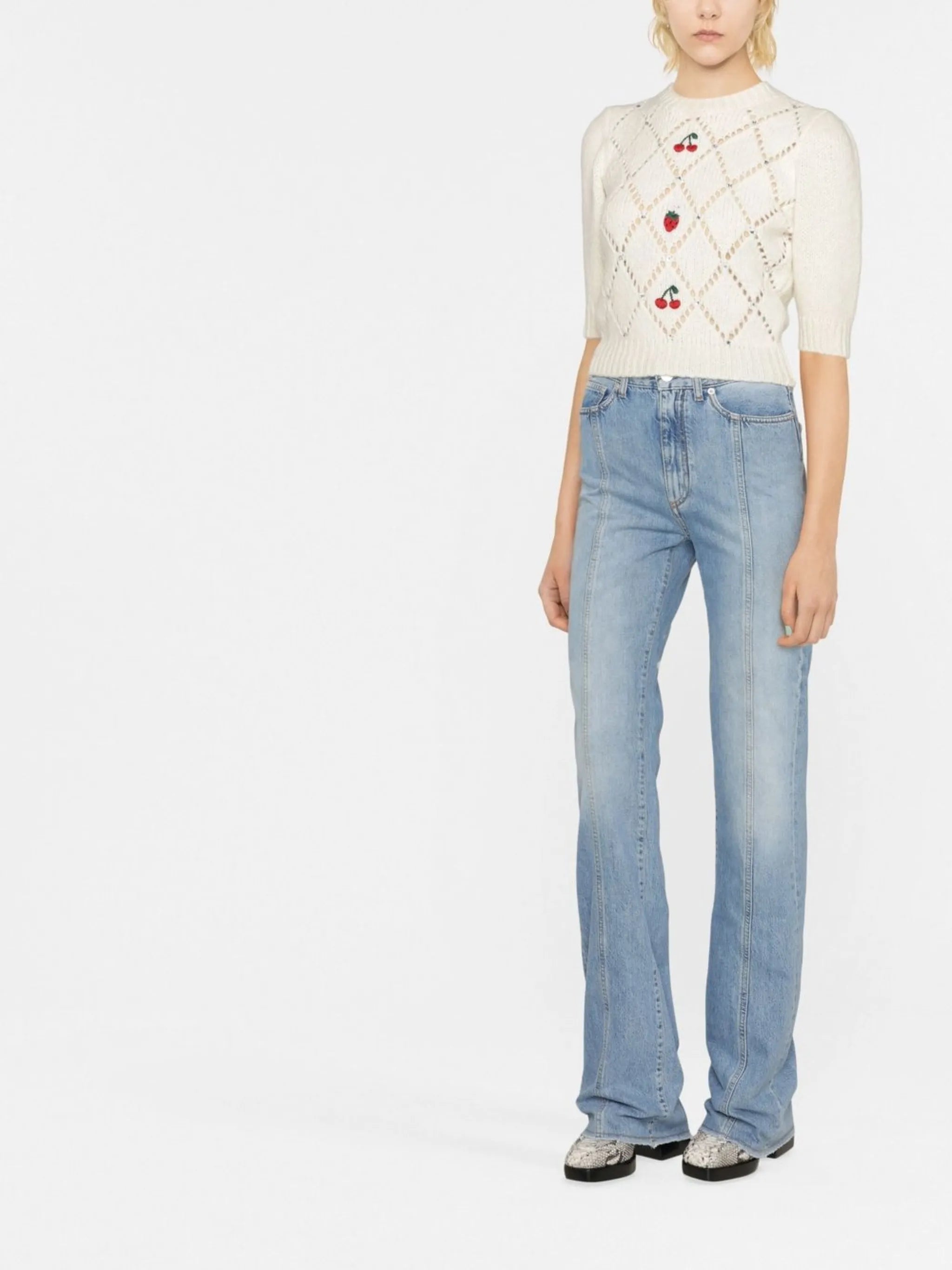 fruit-embroidered pointelle knit jumper