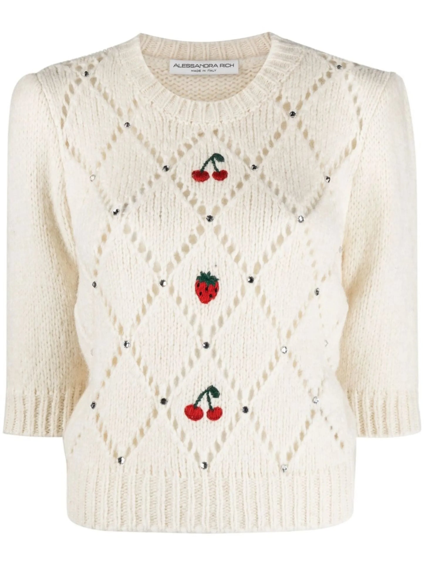 fruit-embroidered pointelle knit jumper