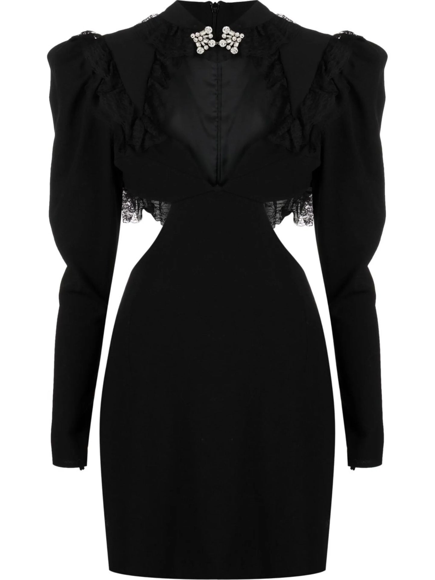 cut-out detailed lace-trim dress