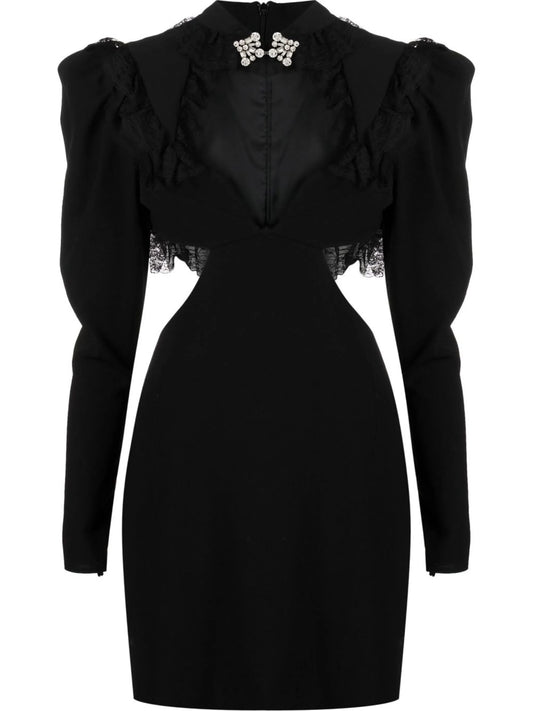 cut-out detailed lace-trim dress
