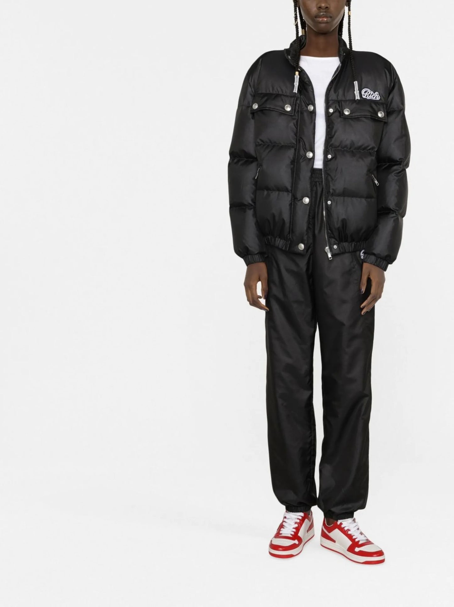 logo-embroidered puffer coat