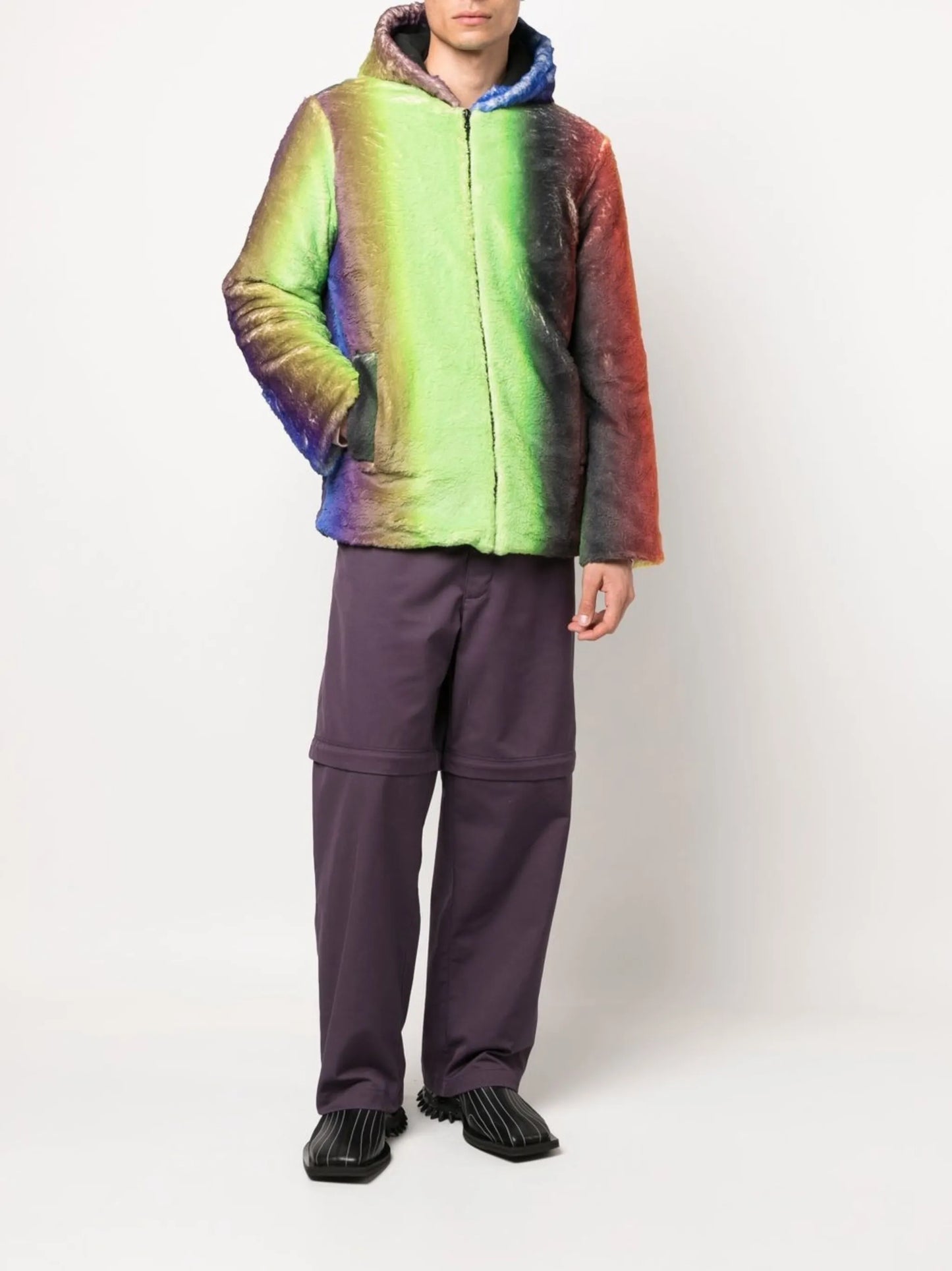 gradient-effect faux-fur jacket