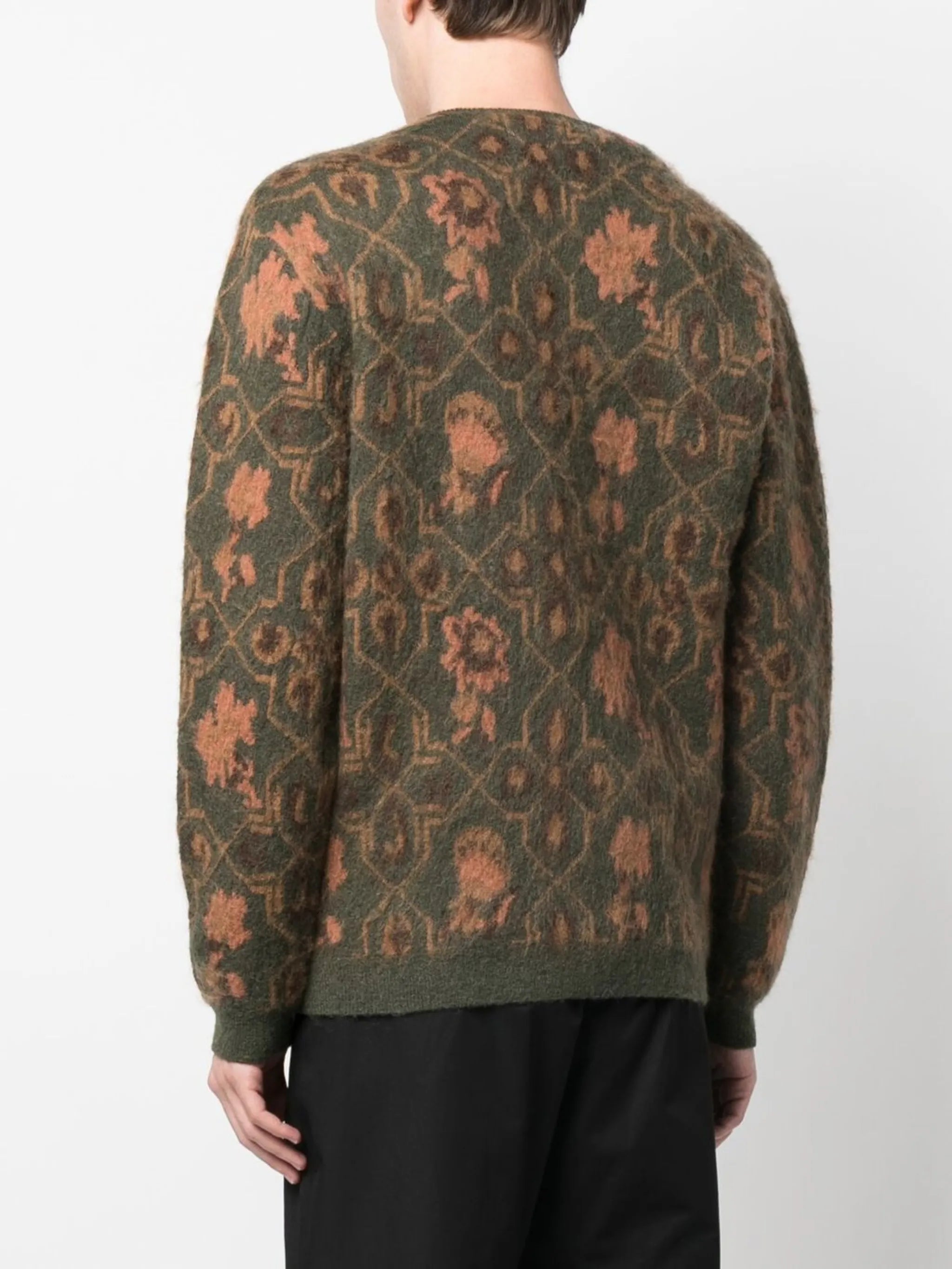 botanical-jacquard V-neck cardigan