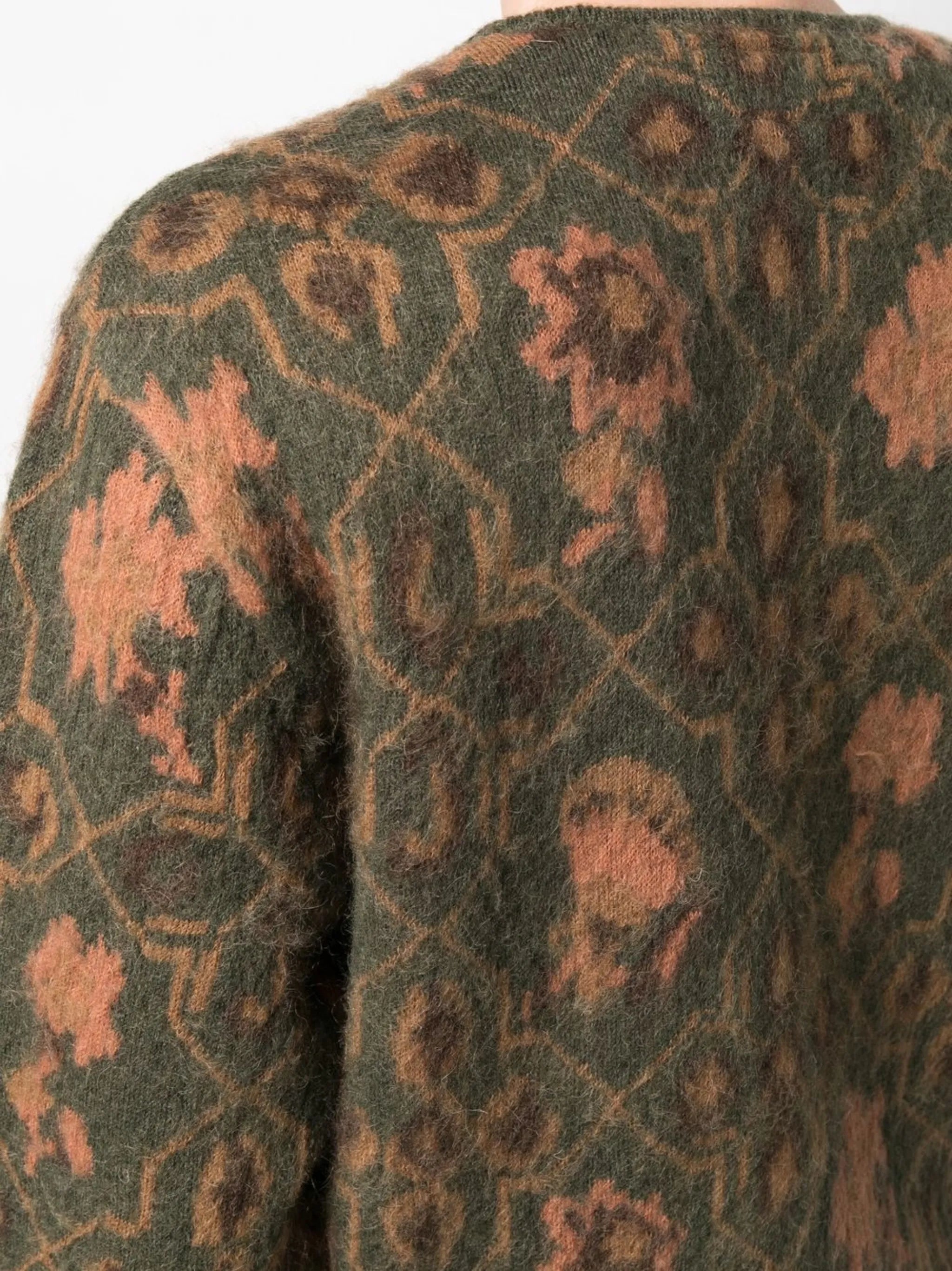 botanical-jacquard V-neck cardigan