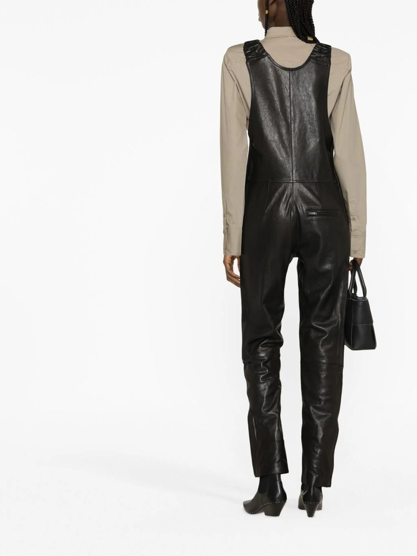 sleeveless leather jumpsuit