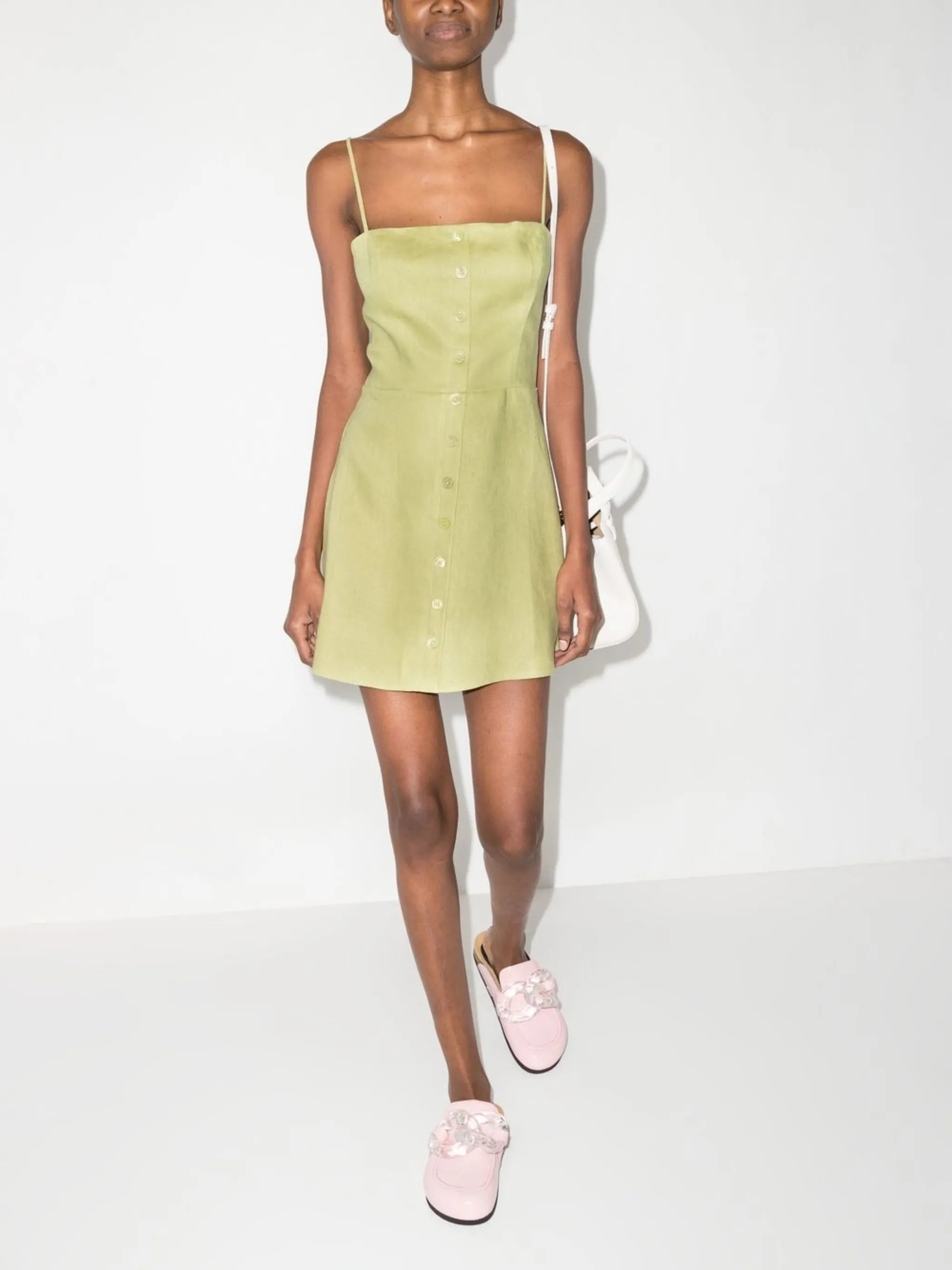 square-neck button-down mini dress