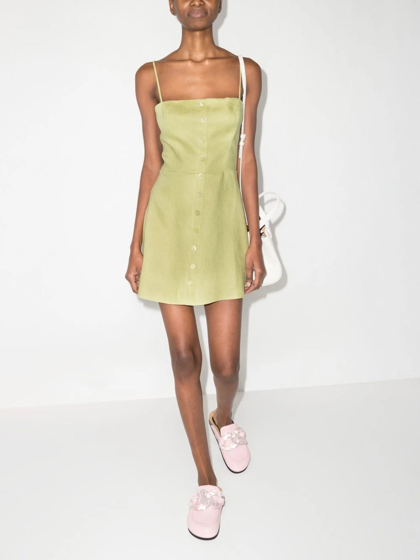 square-neck button-down mini dress
