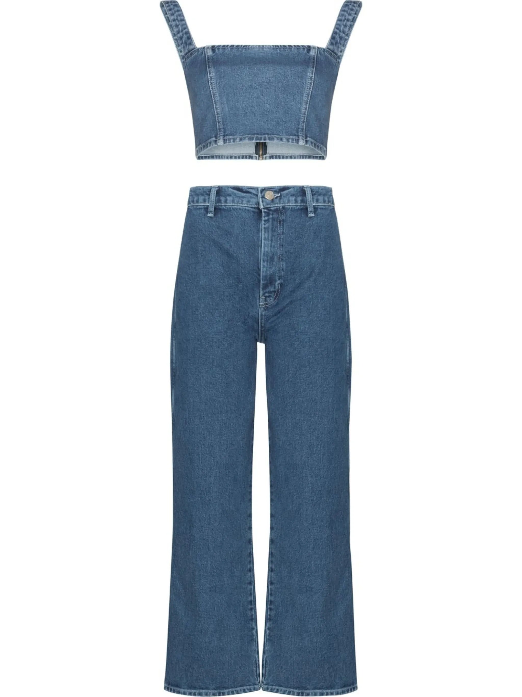 denim crop top trouser set