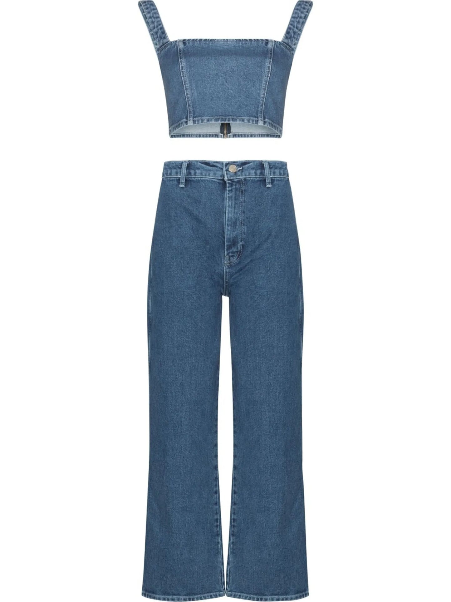 denim crop top trouser set