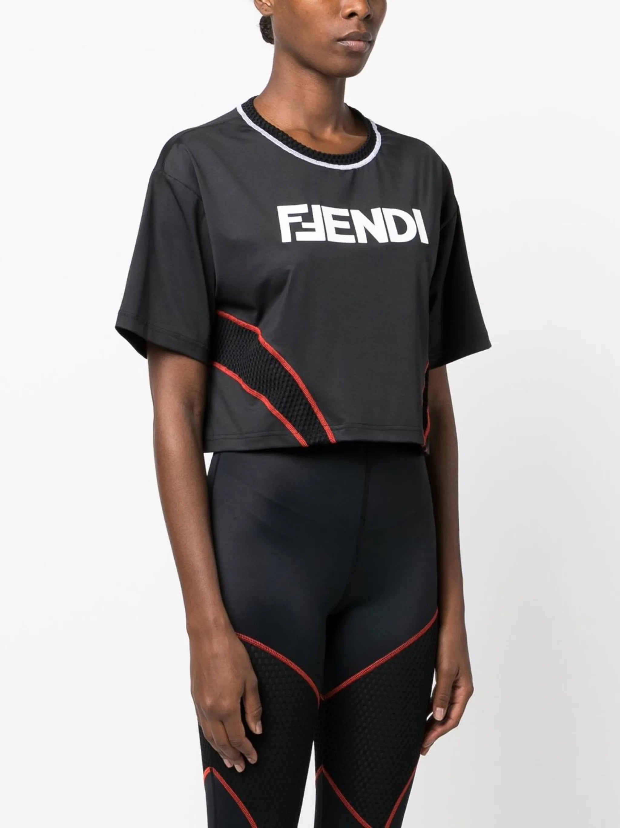 logo-print panelled T-shirt
