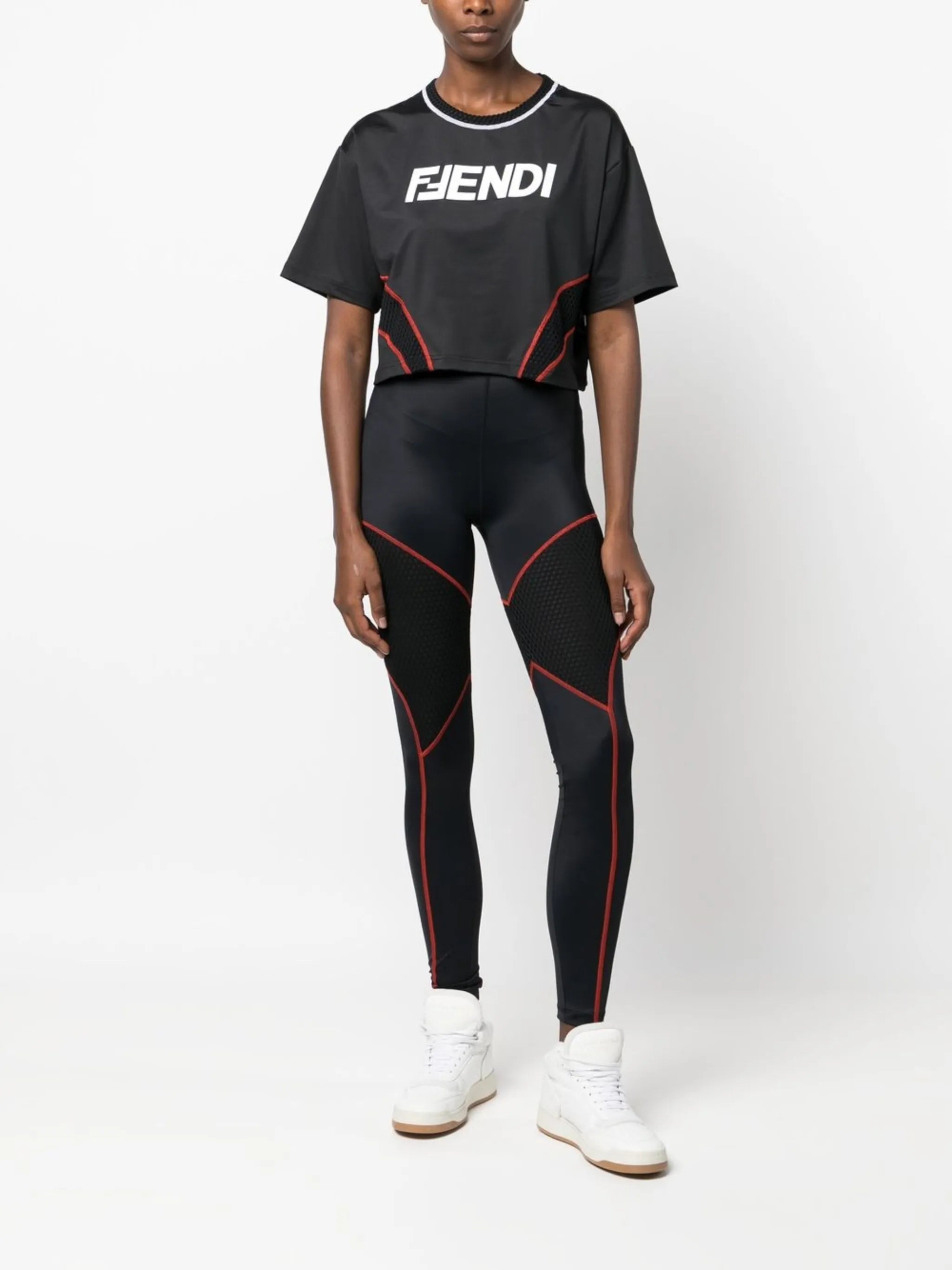 logo-print panelled T-shirt