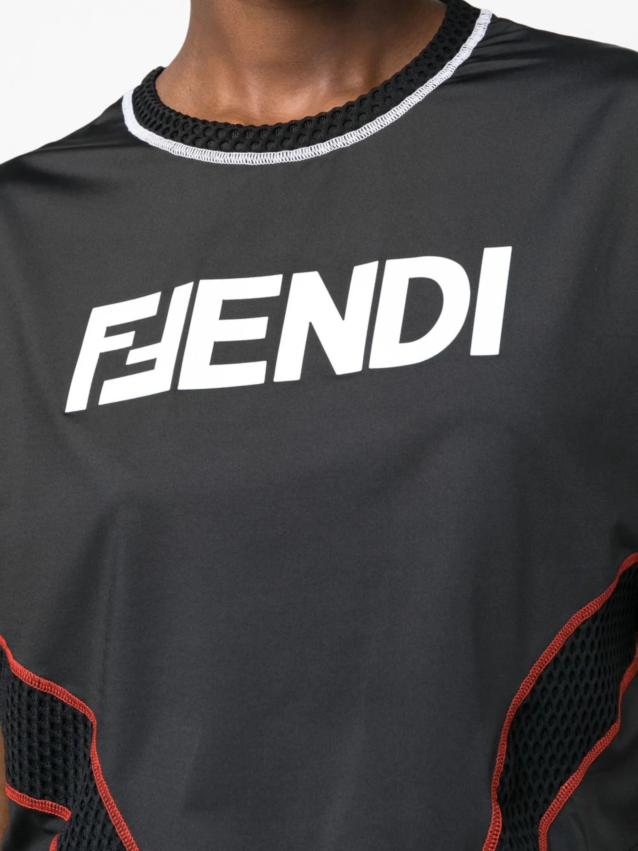 logo-print panelled T-shirt