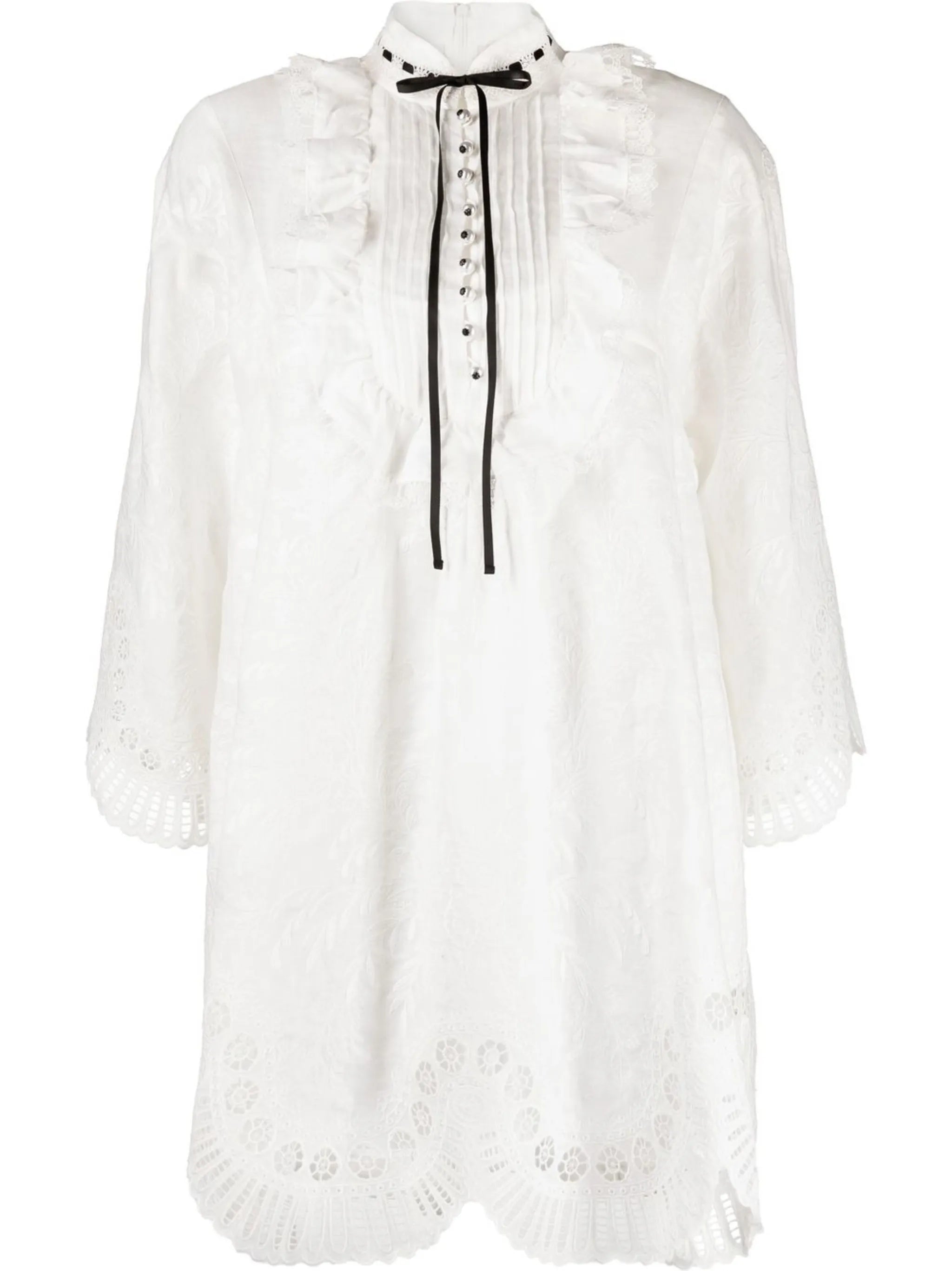 floral-lace long-sleeve shirtdress