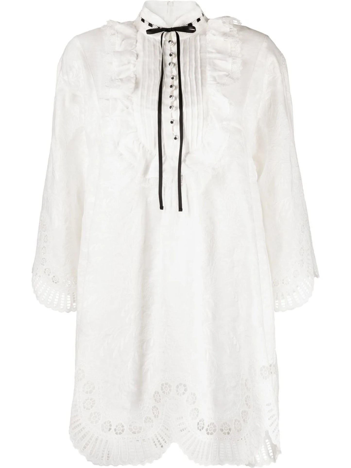 floral-lace long-sleeve shirtdress