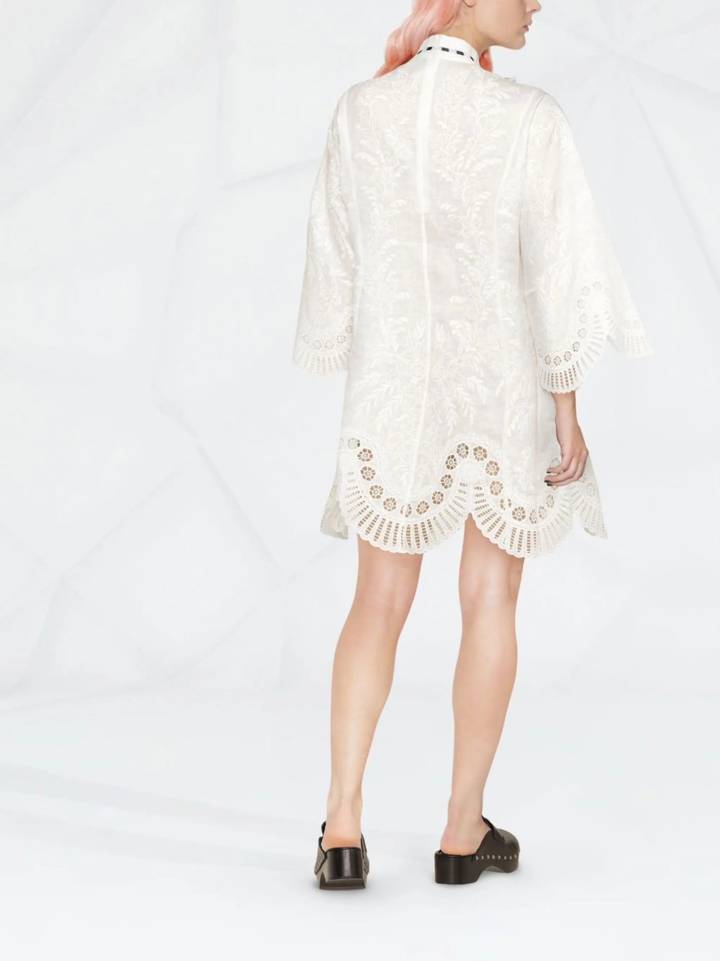 floral-lace long-sleeve shirtdress