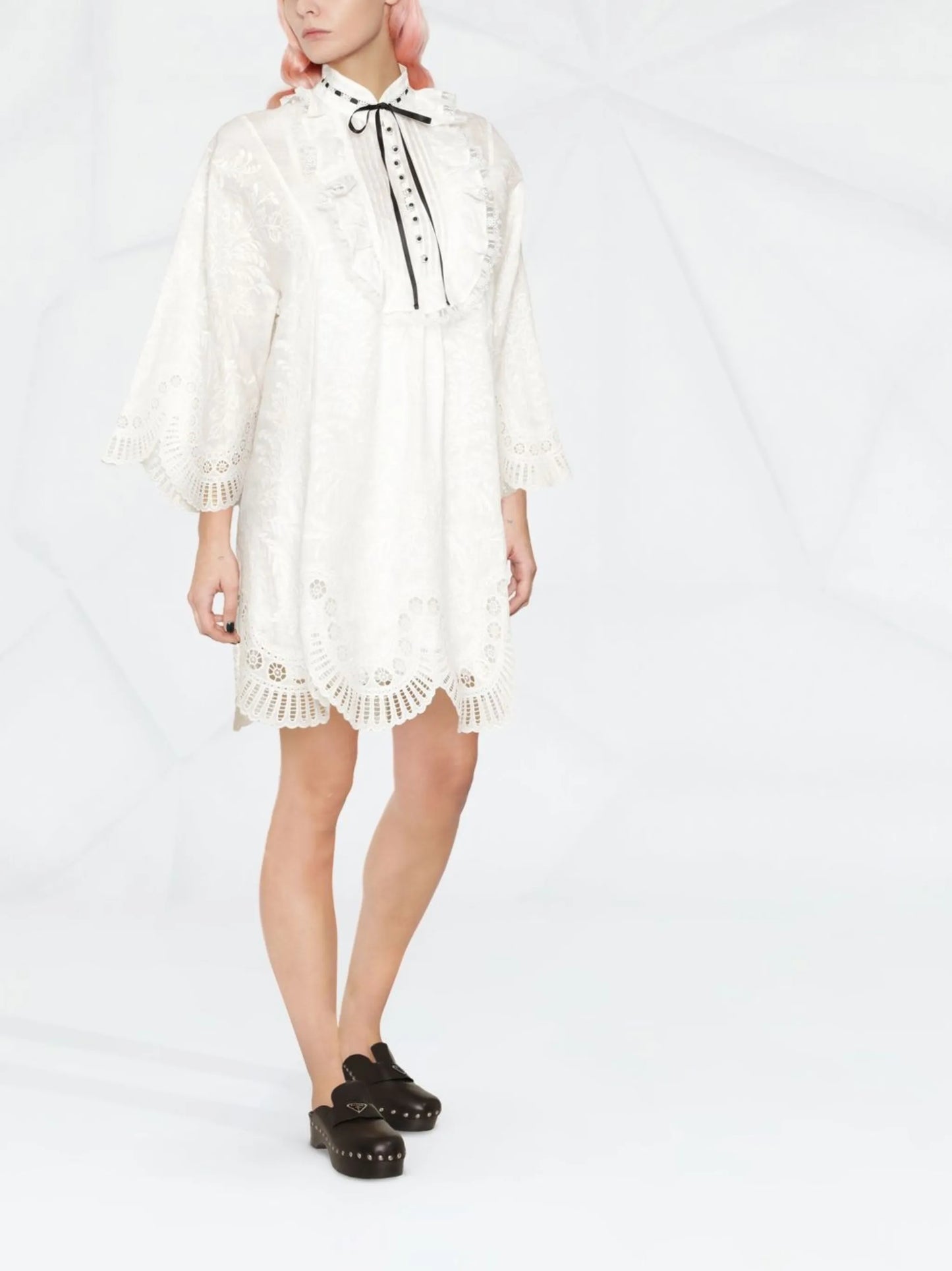 floral-lace long-sleeve shirtdress