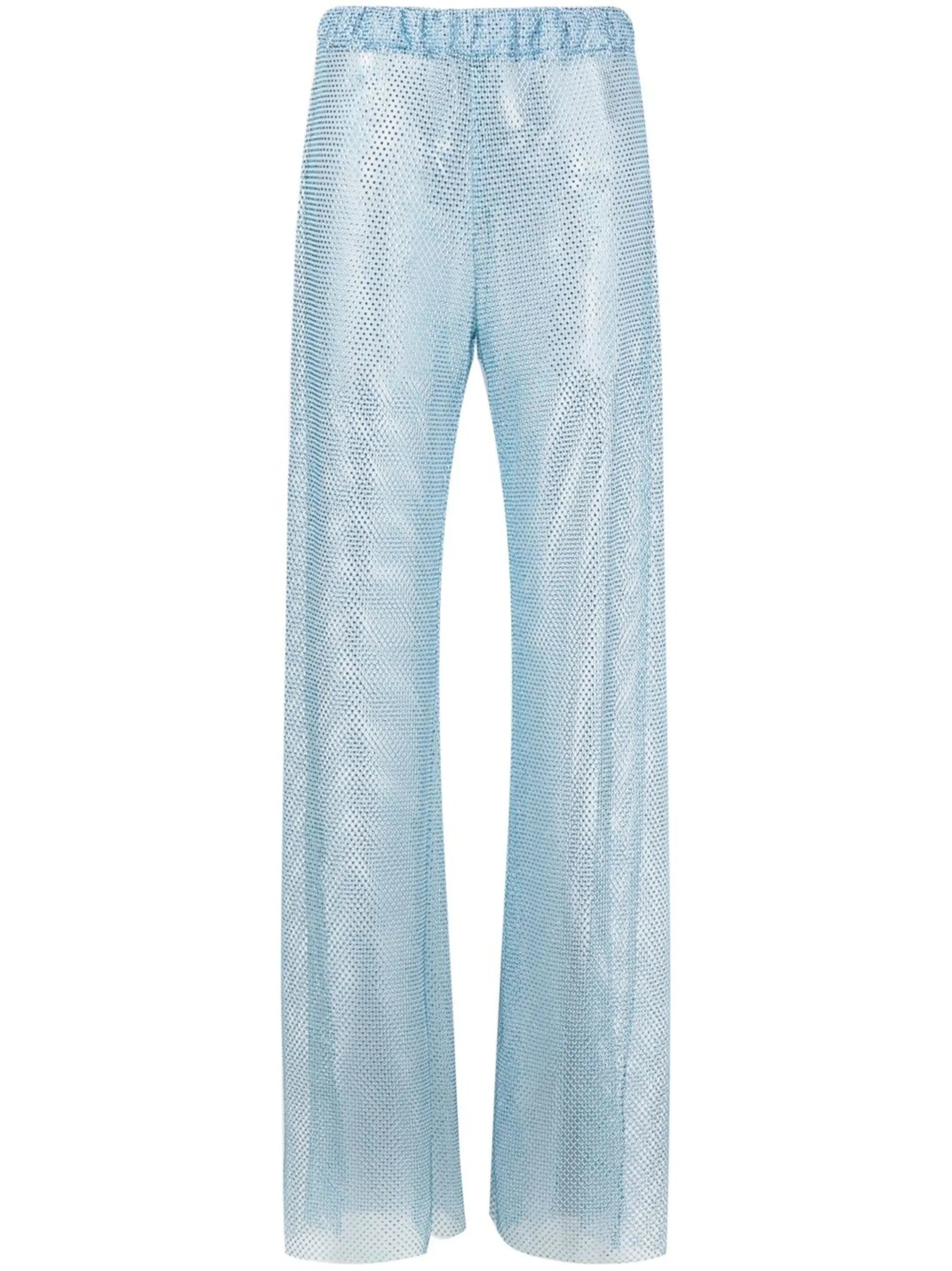 crystal-embellished mesh wide leg trousers