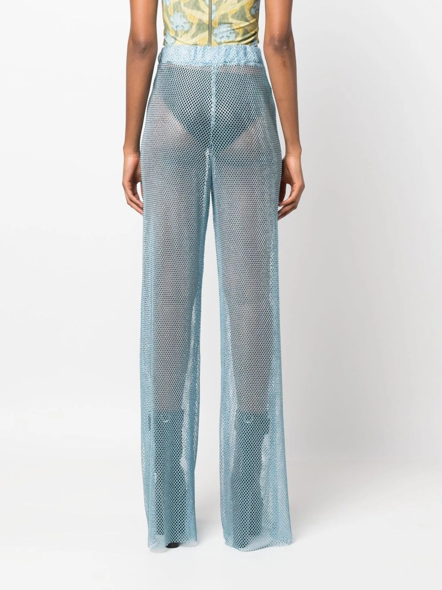 crystal-embellished mesh wide leg trousers