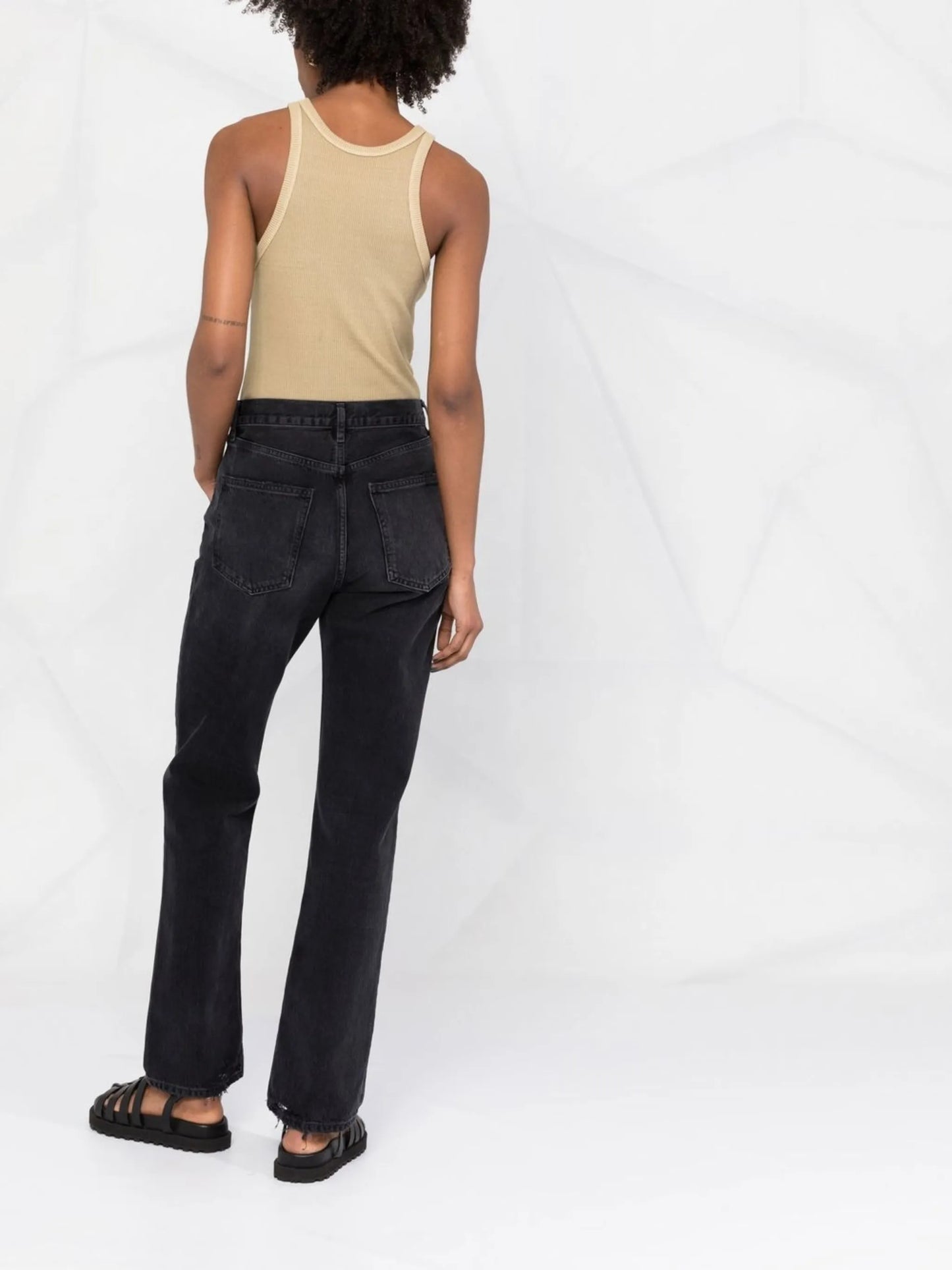 raw-edge hem slim straight jeans