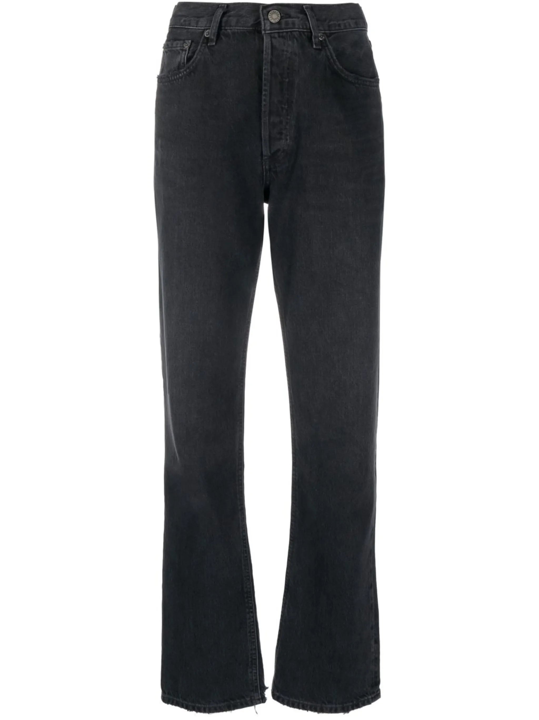 raw-edge hem slim straight jeans