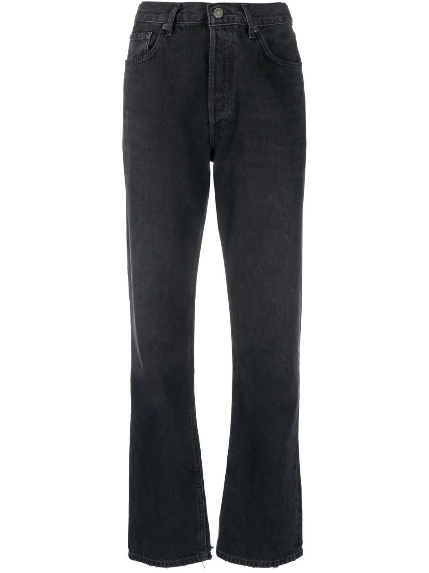 raw-edge hem slim straight jeans