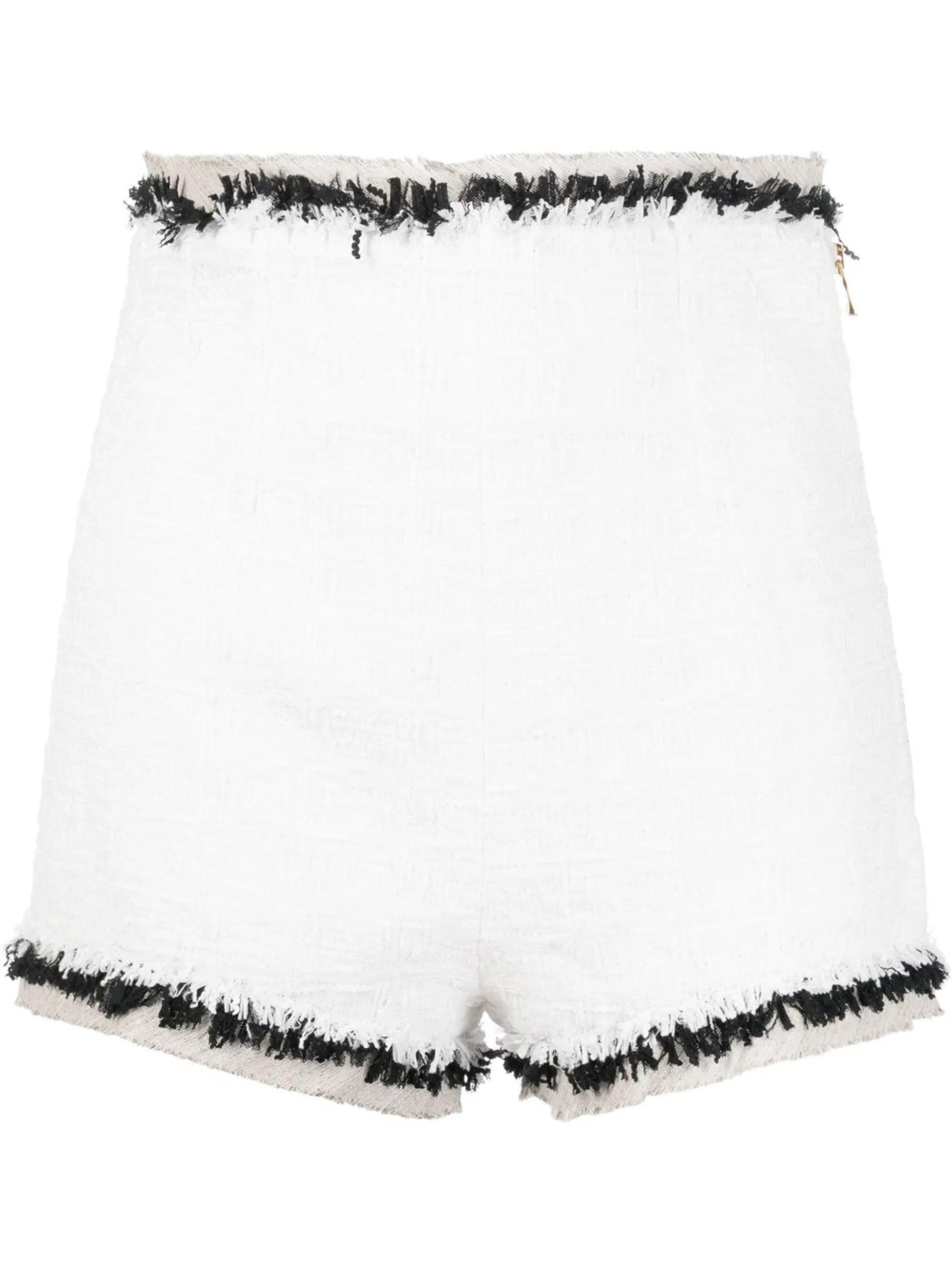 textured contrast-trim raw-edge shorts