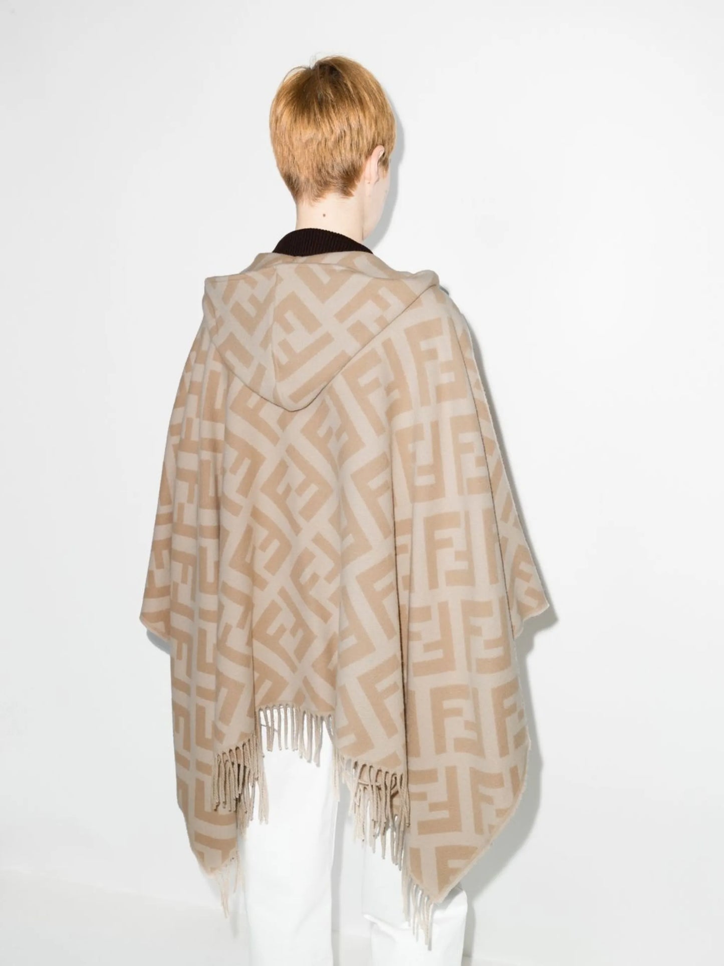 FF-logo intarsia cashmere poncho