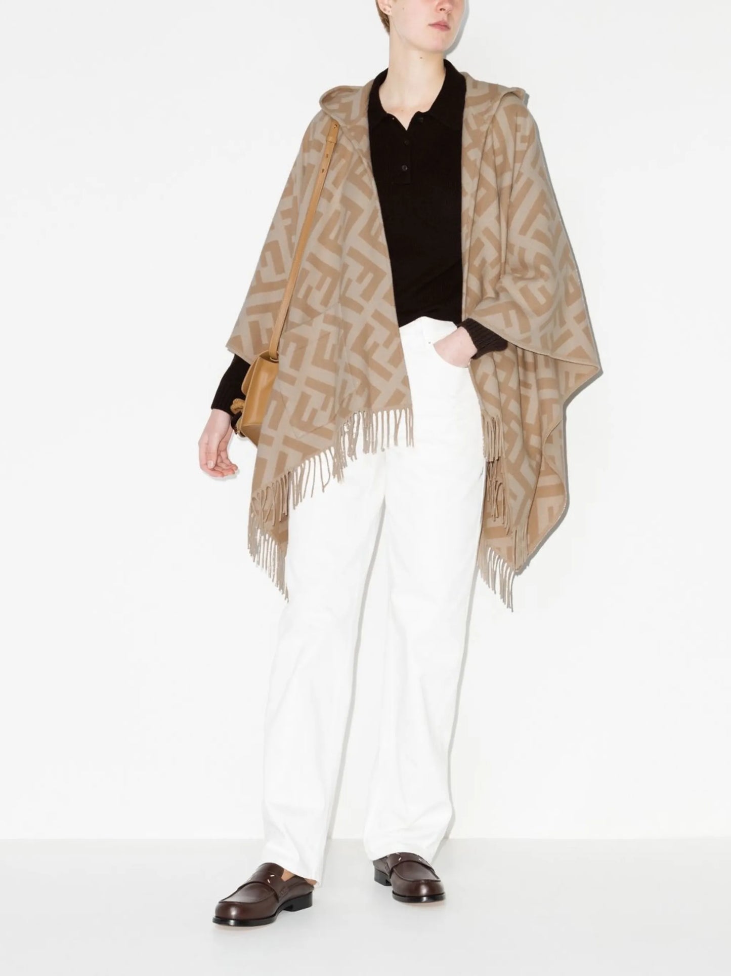 FF-logo intarsia cashmere poncho