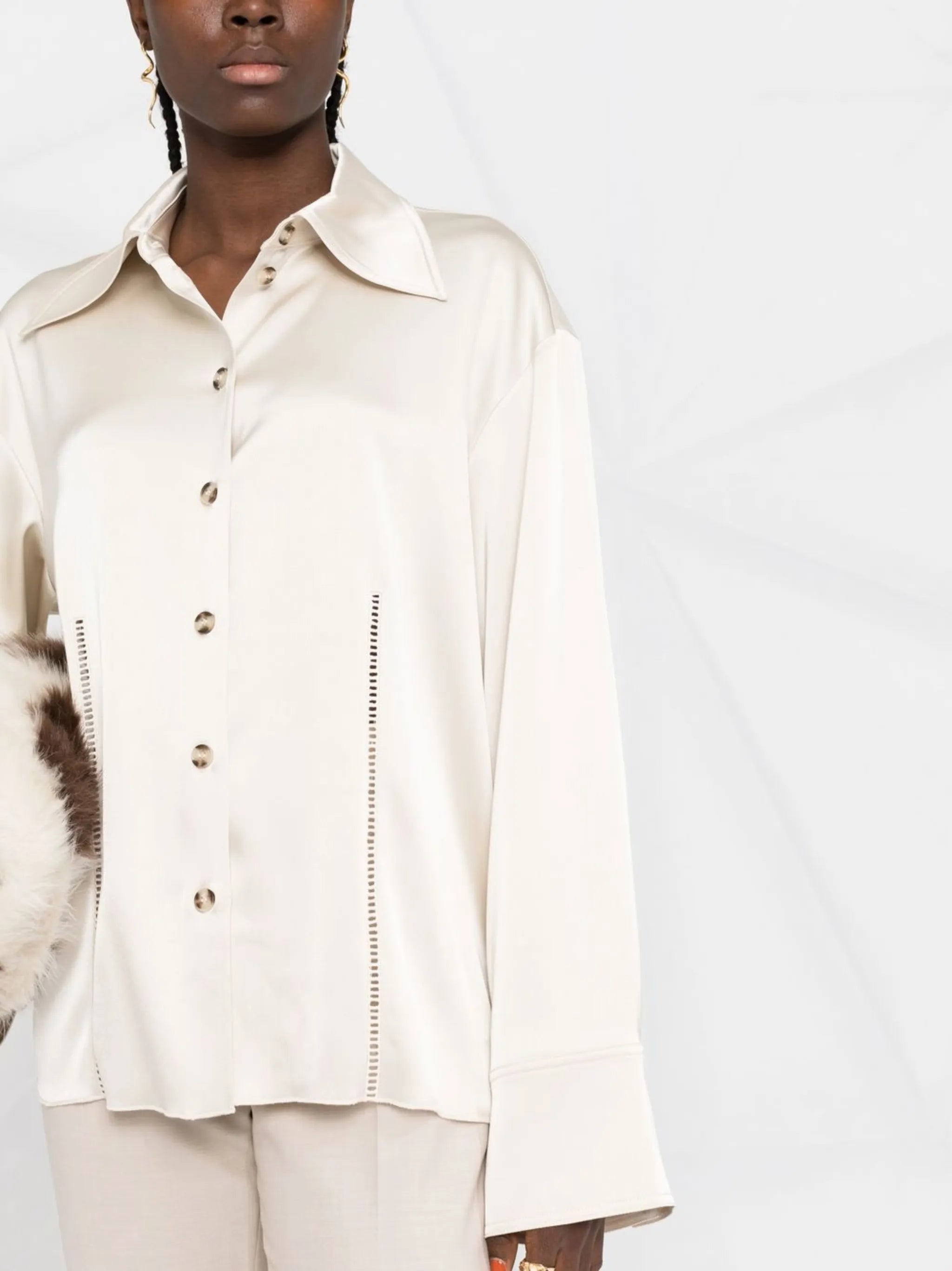 Caio ladder-stitch satin shirt