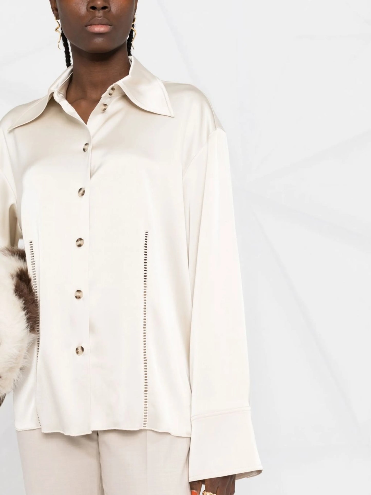 Caio ladder-stitch satin shirt