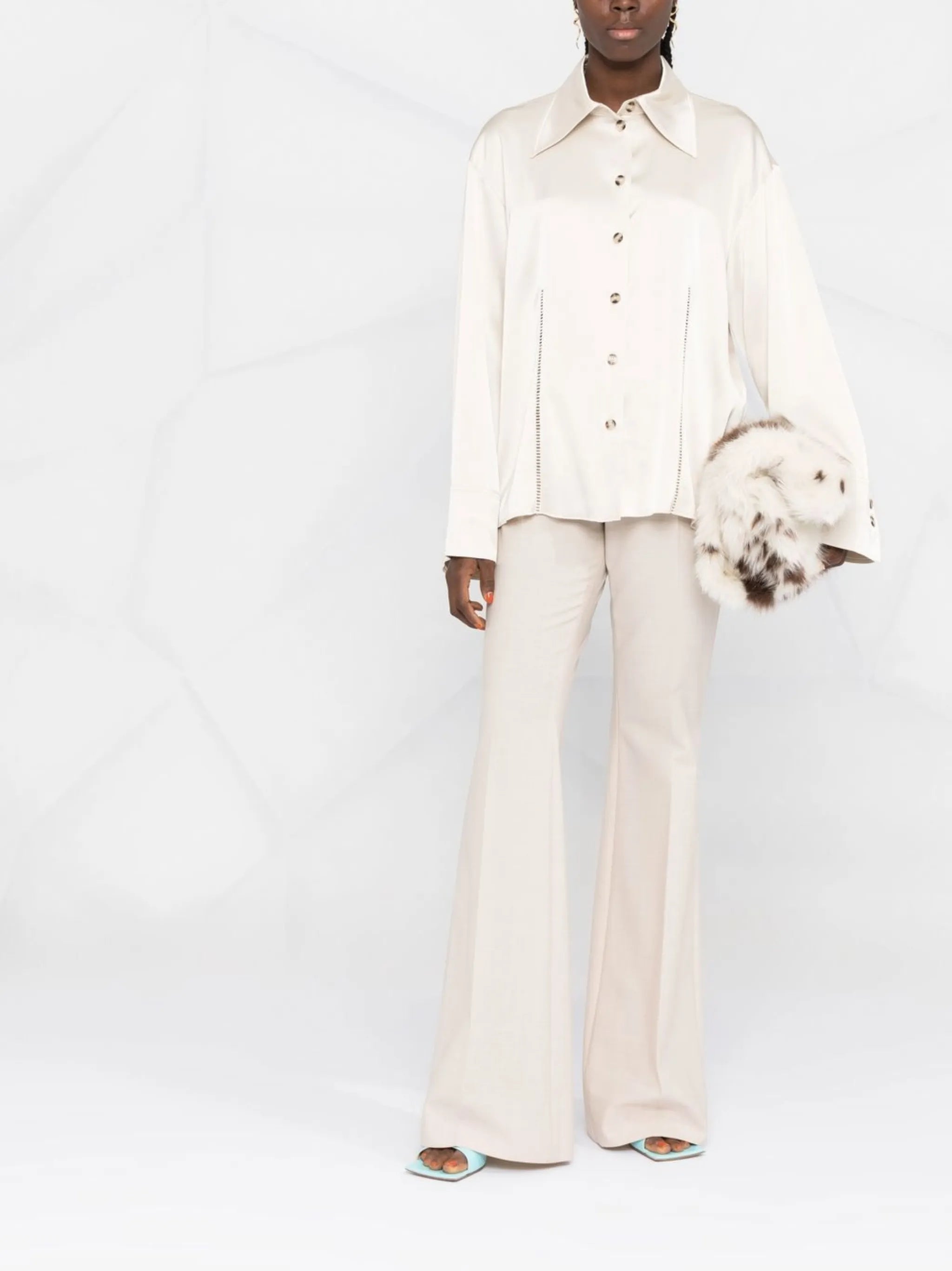 Caio ladder-stitch satin shirt
