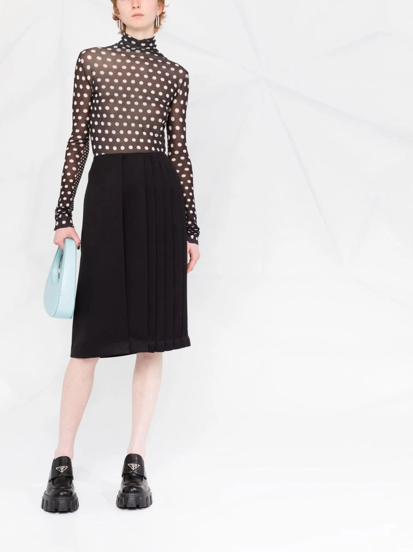 asymmetrical plissé-effect skirt