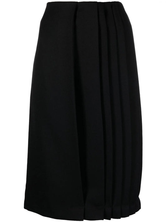 asymmetrical plissé-effect skirt