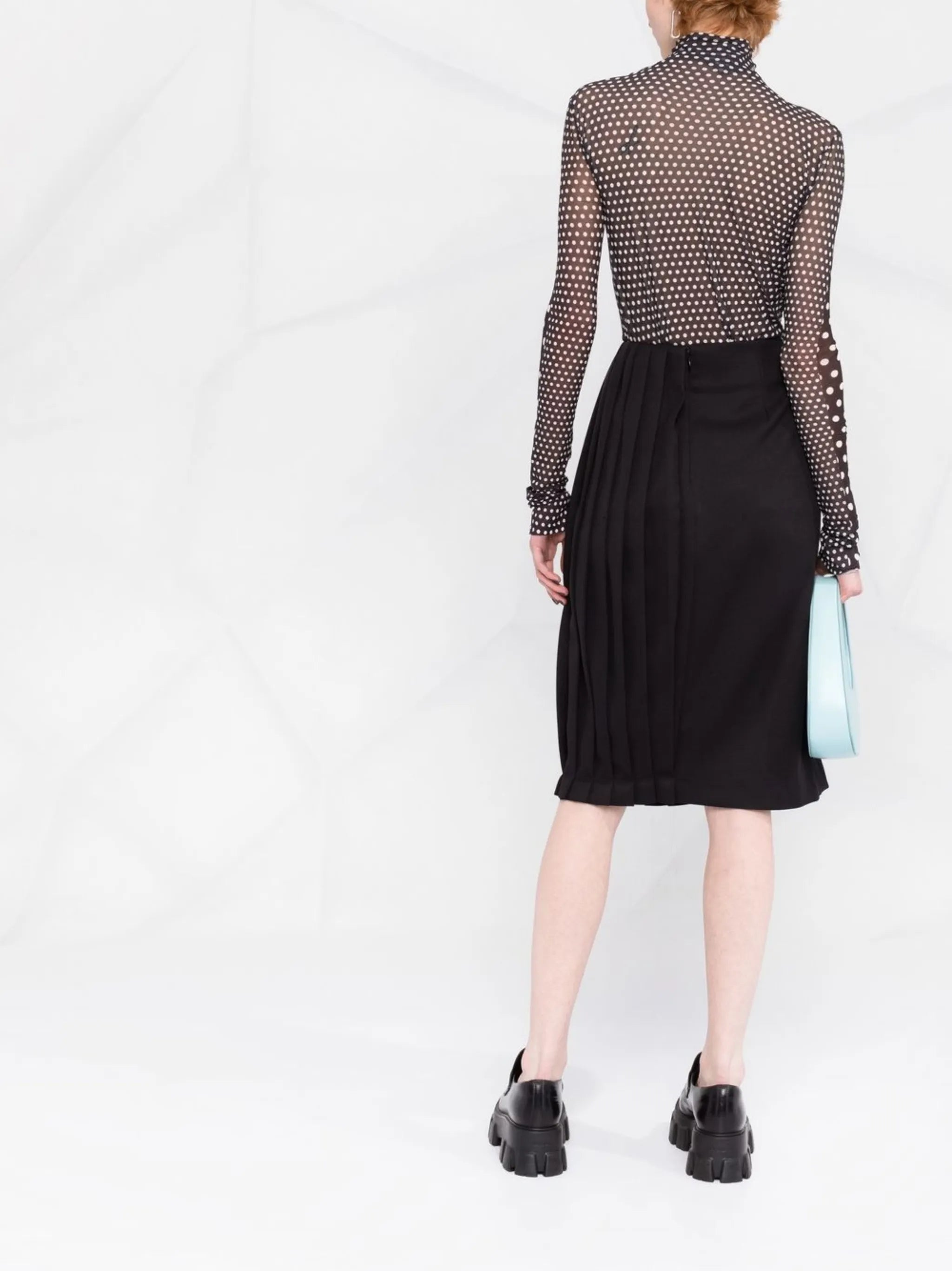 asymmetrical plissé-effect skirt