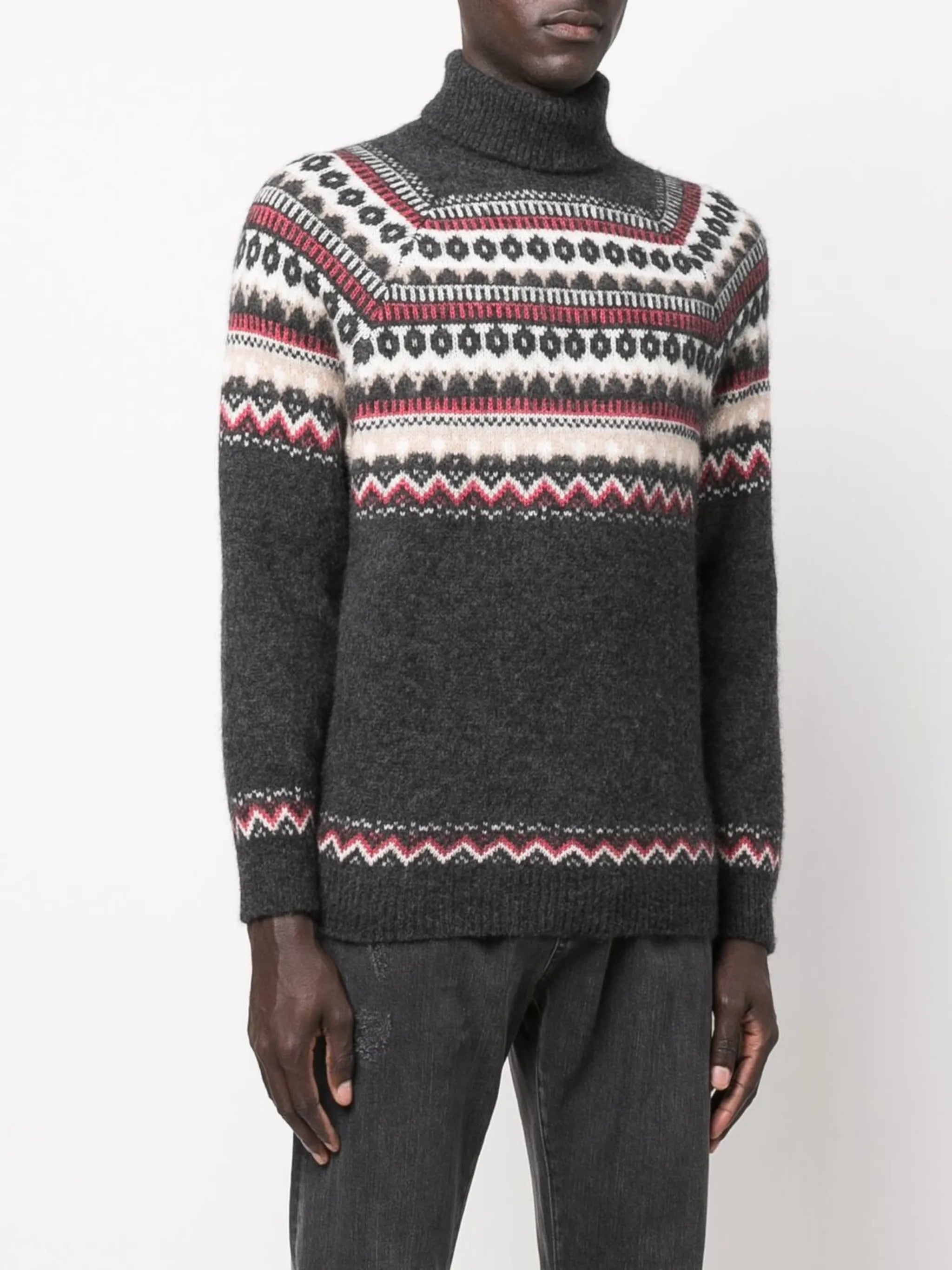 intarsia-knit roll-neck jumper