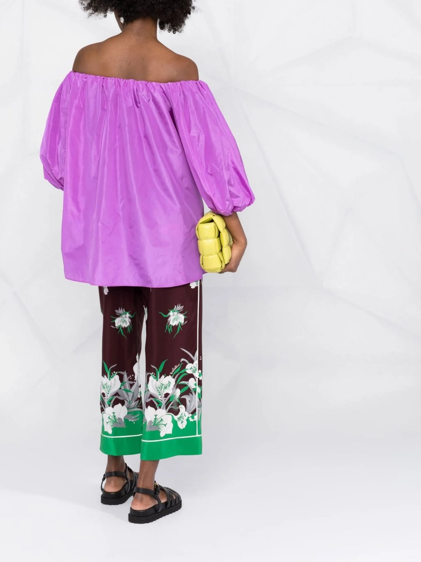off-shoulder silk blouse