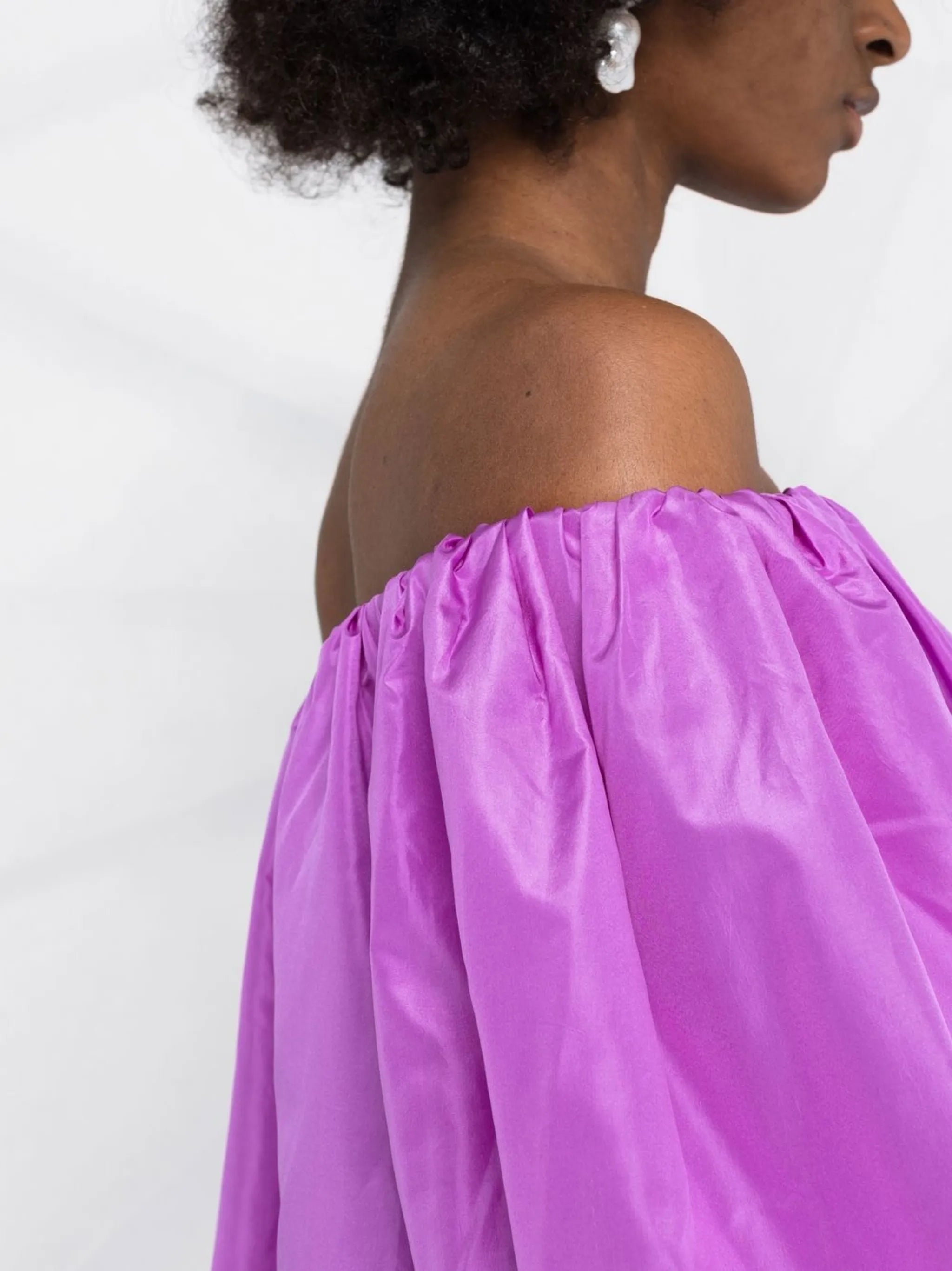 off-shoulder silk blouse