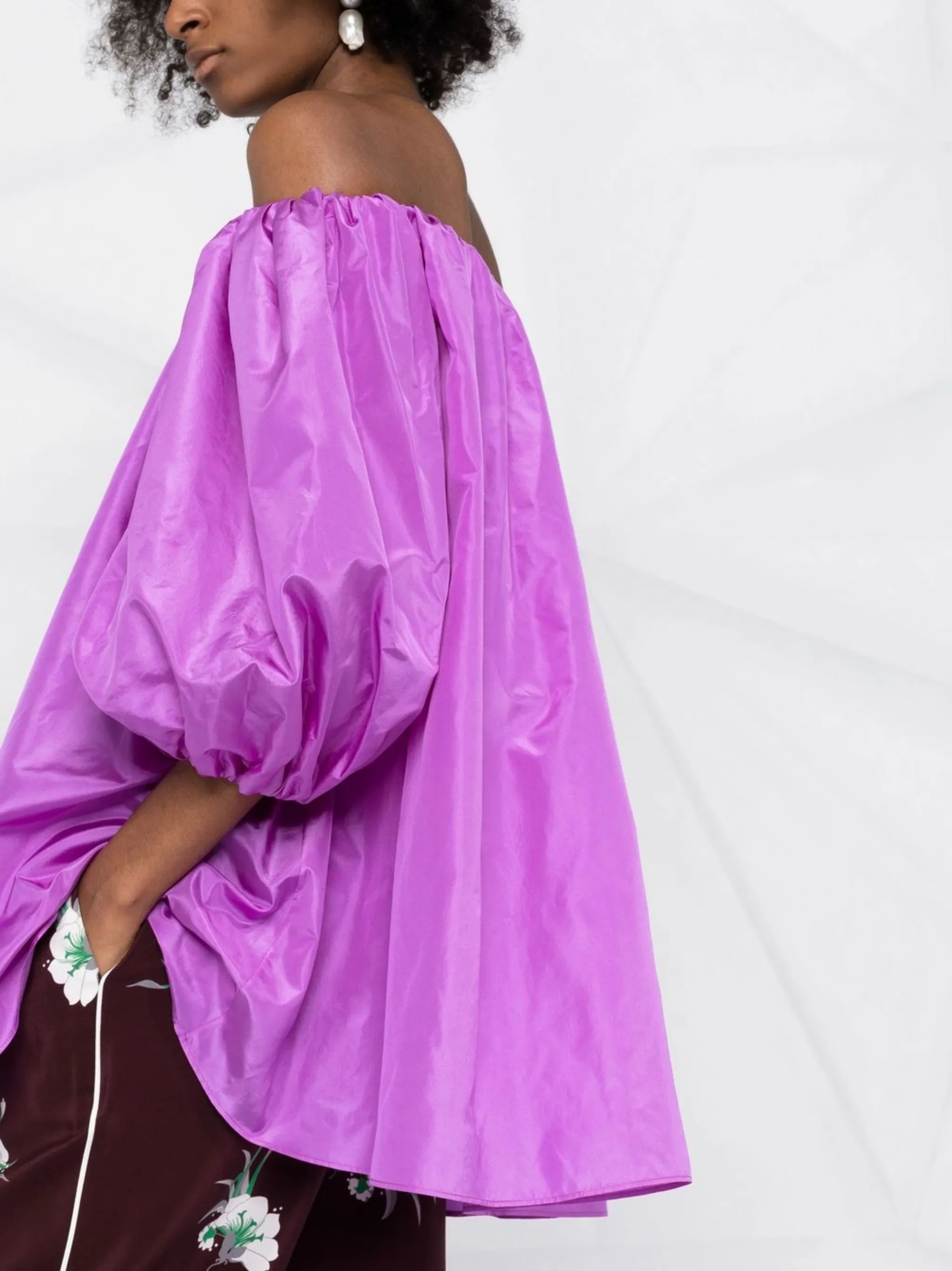 off-shoulder silk blouse