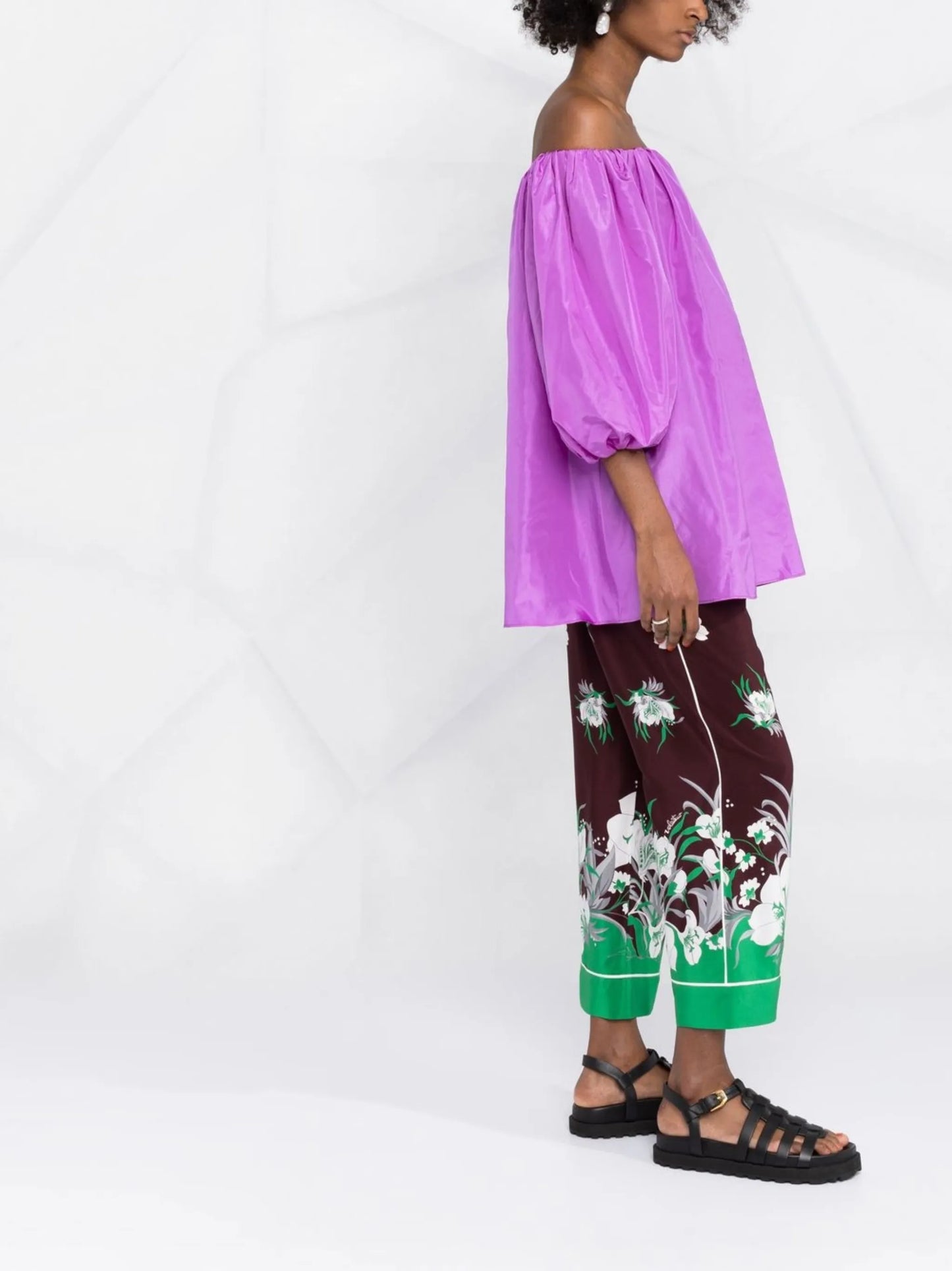 off-shoulder silk blouse