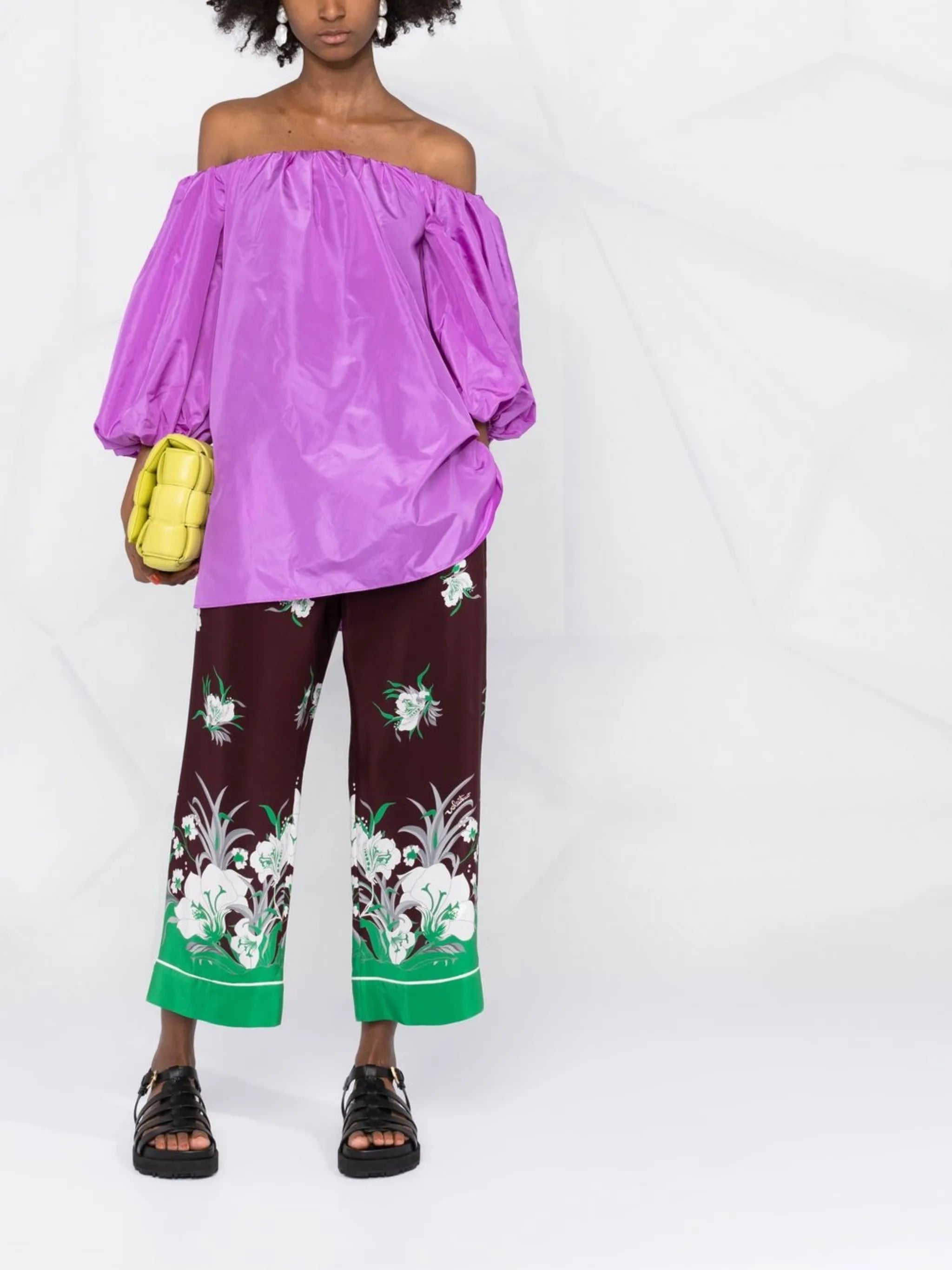 off-shoulder silk blouse
