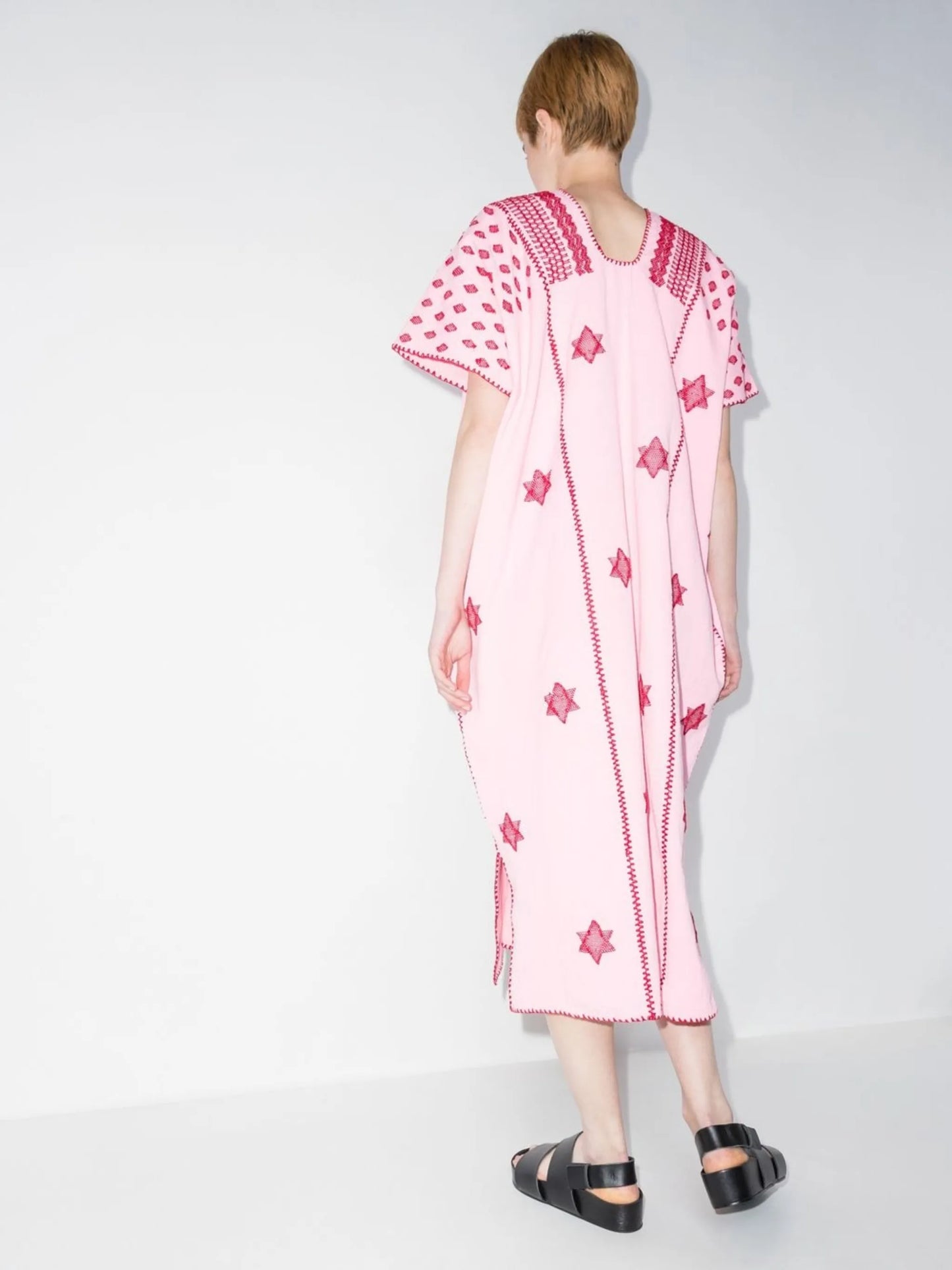 star-embroidered kaftan dress