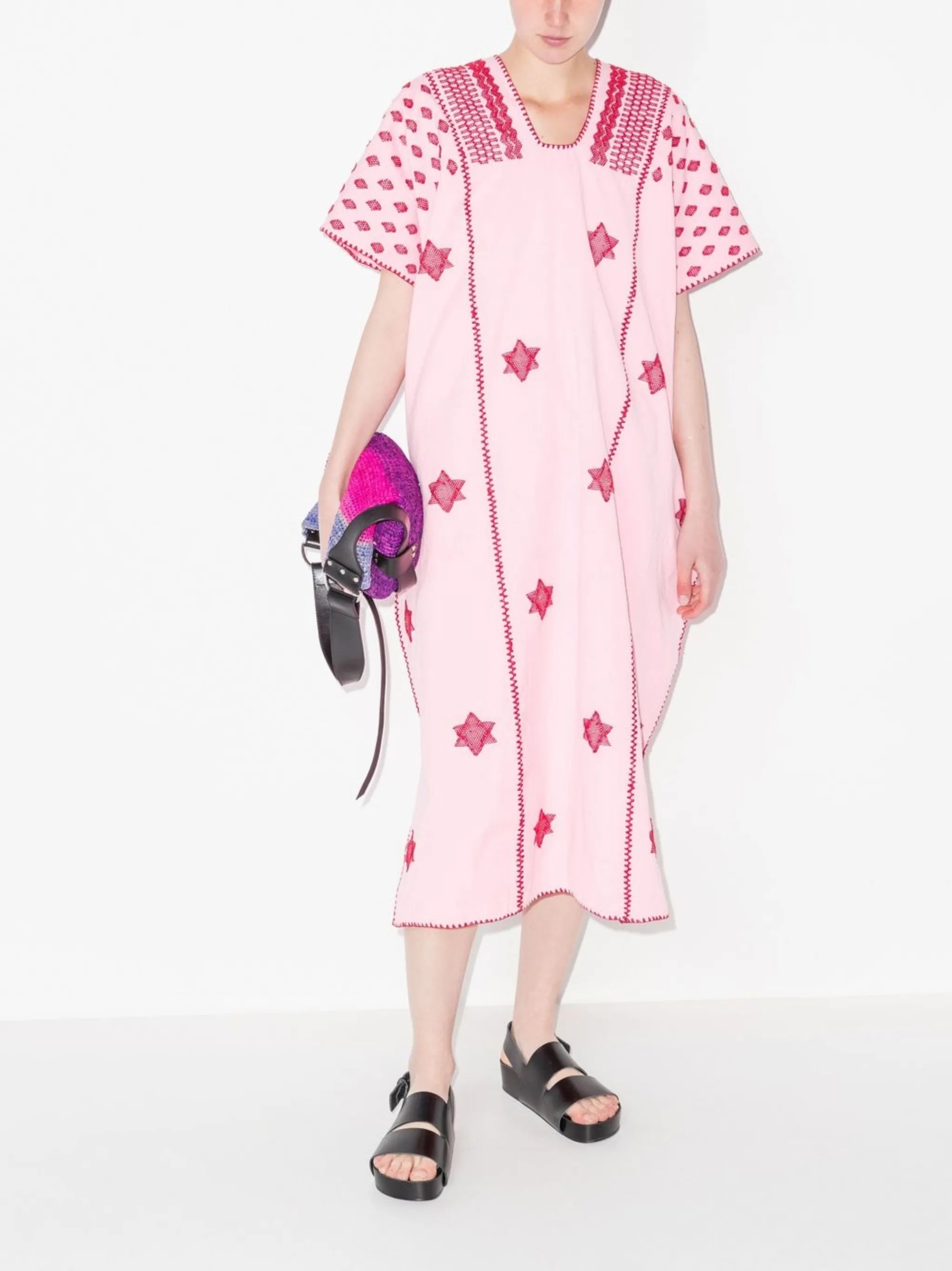 star-embroidered kaftan dress